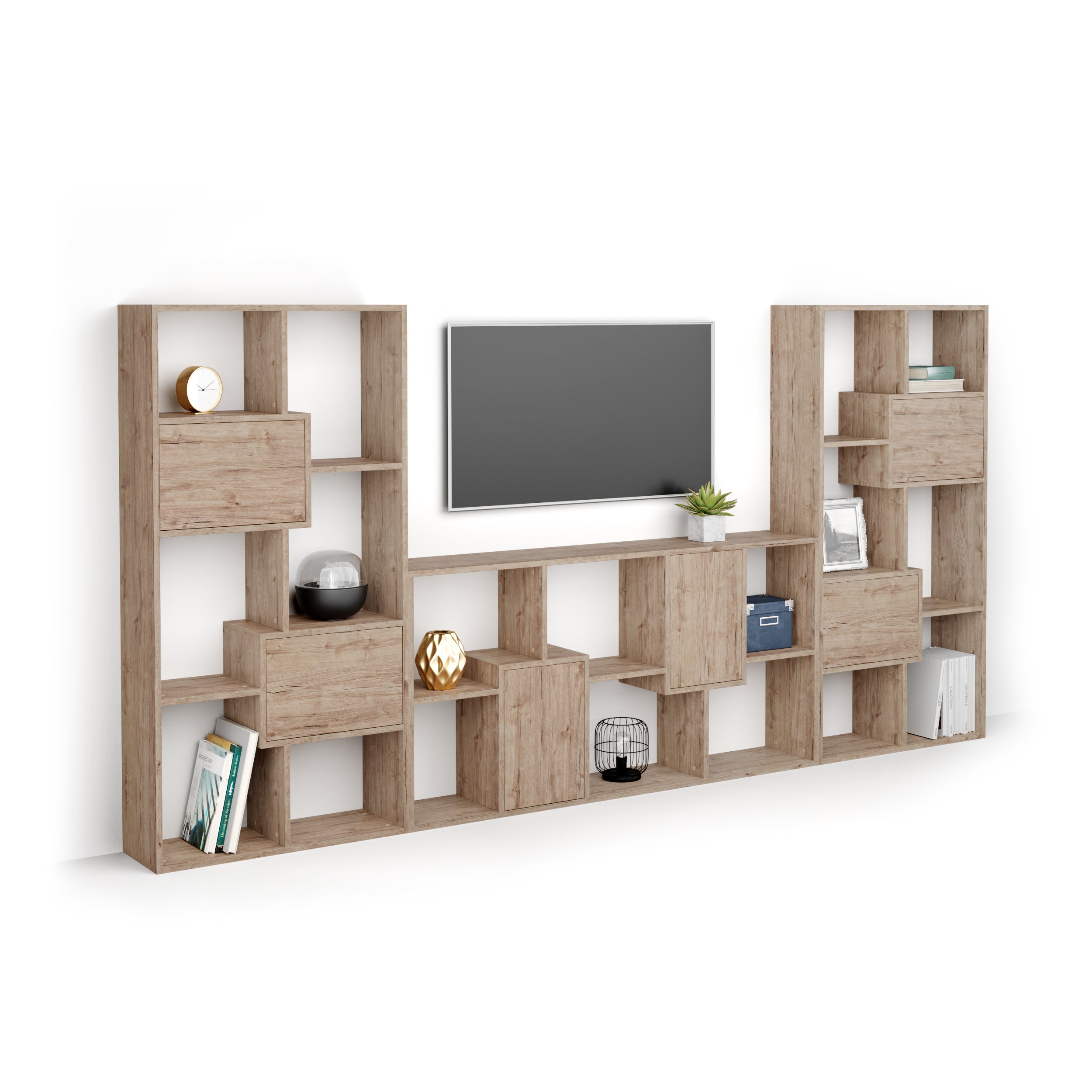 Iacopo, TV wall unit, Oak with doors - Main image