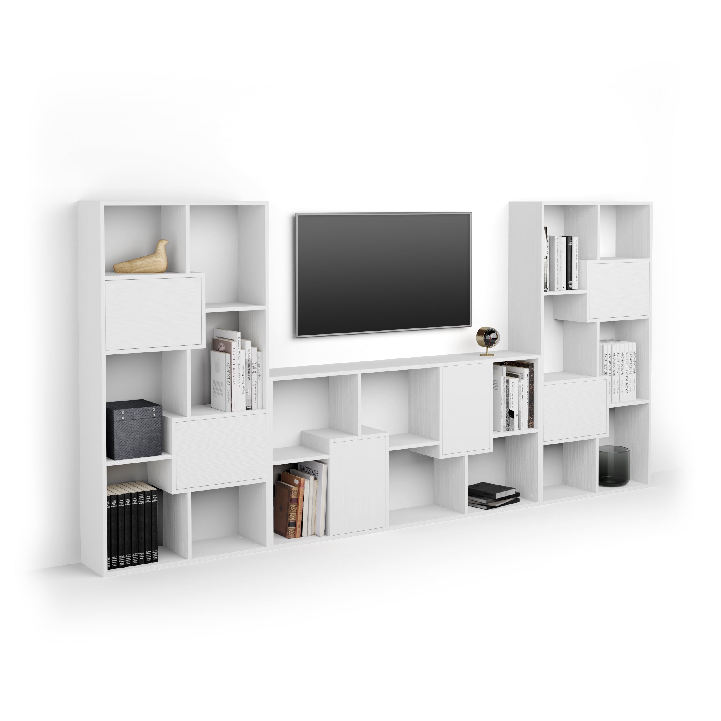 Meuble TV Iacopo, Frêne Blanc avec portes