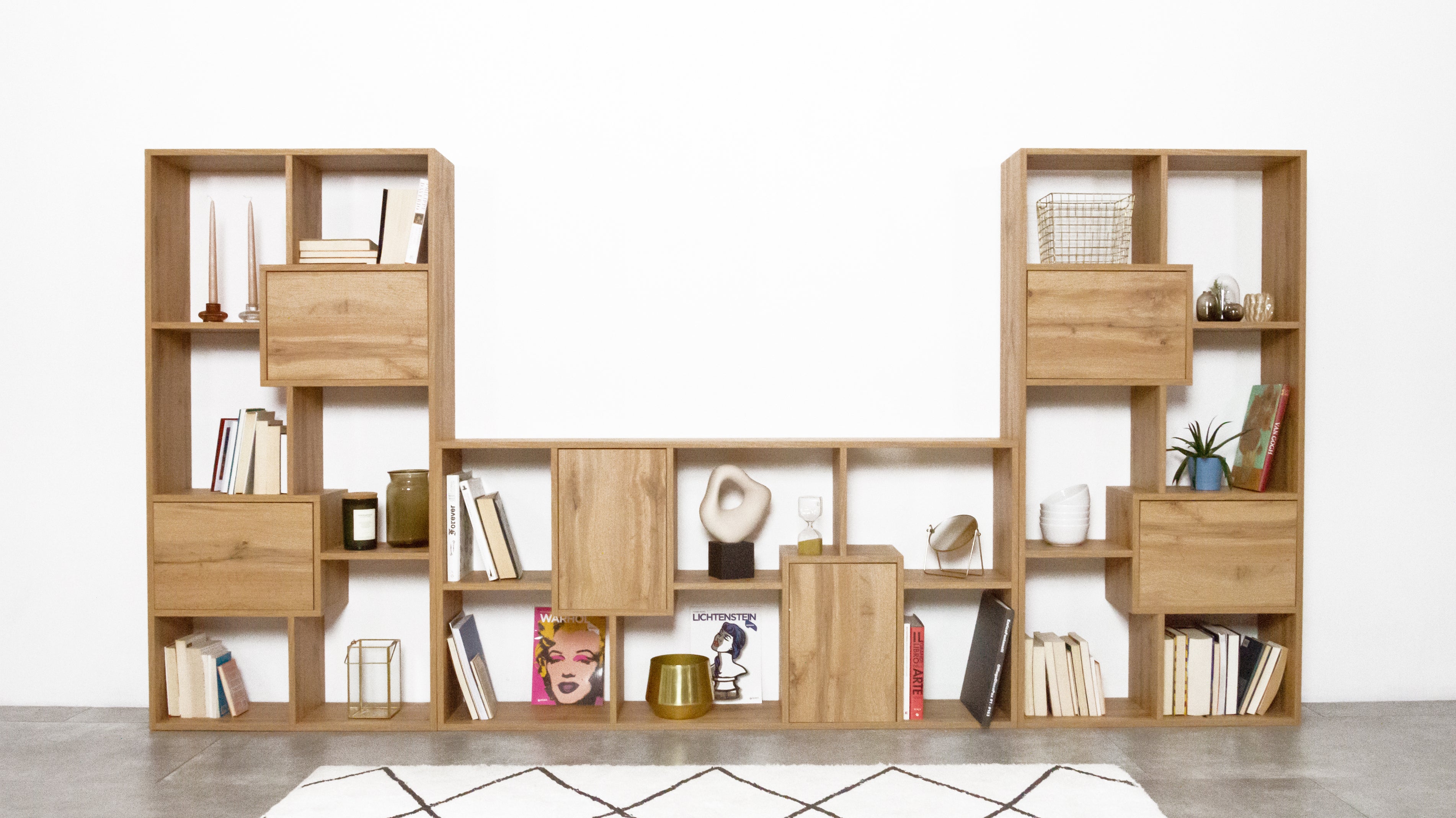 Iacopo, TV wall unit, Concrete Effect, Grey with doors - Set image 1