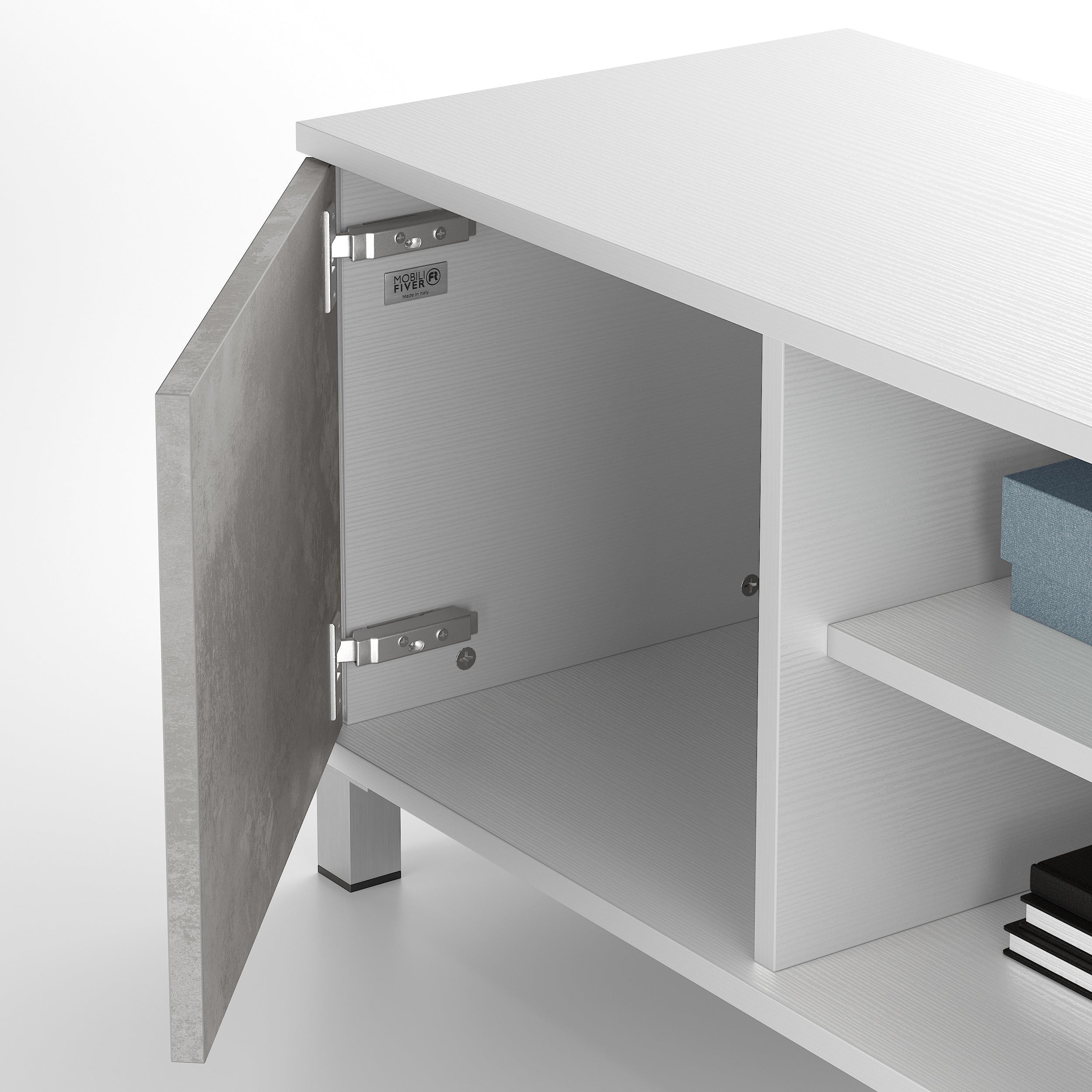 Rachele TV-Schrank, Esche, Weiß und grauer Beton - Detail image 1