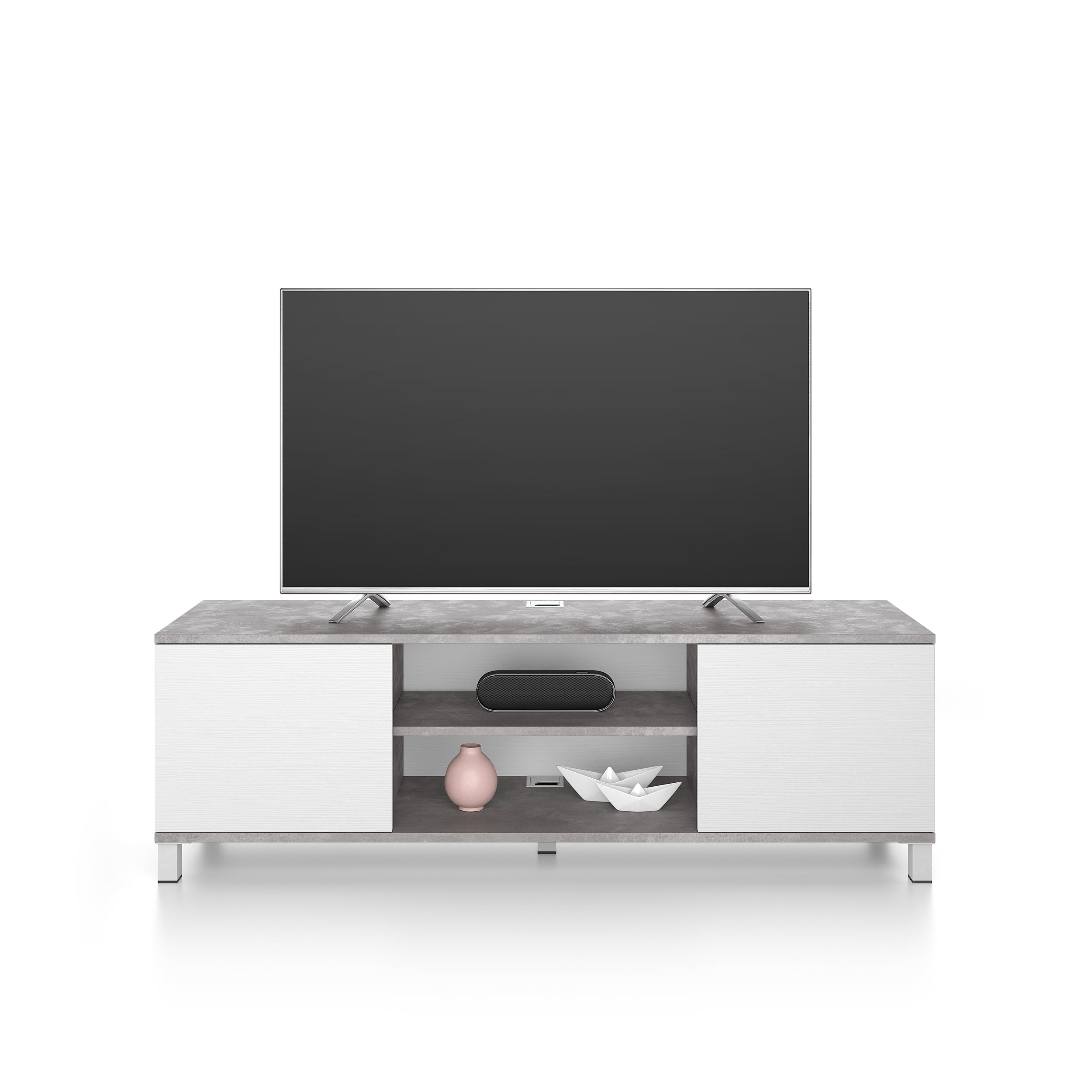Rachele TV Stand, Concrete Effect, Grey and Ashwood White