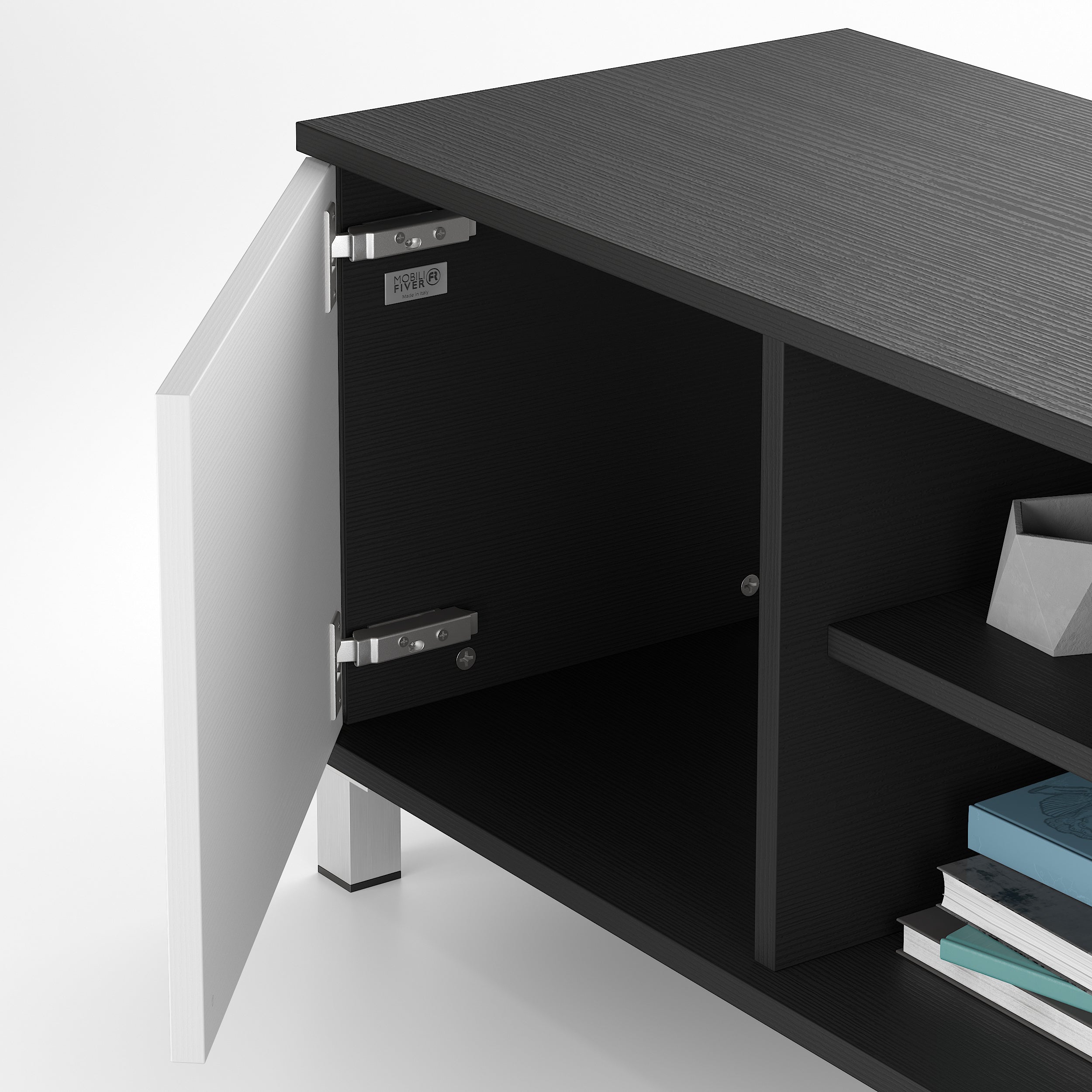 Rachele TV-Schrank, Esche, Schwarz und Esche, Weiß - Detail image 1