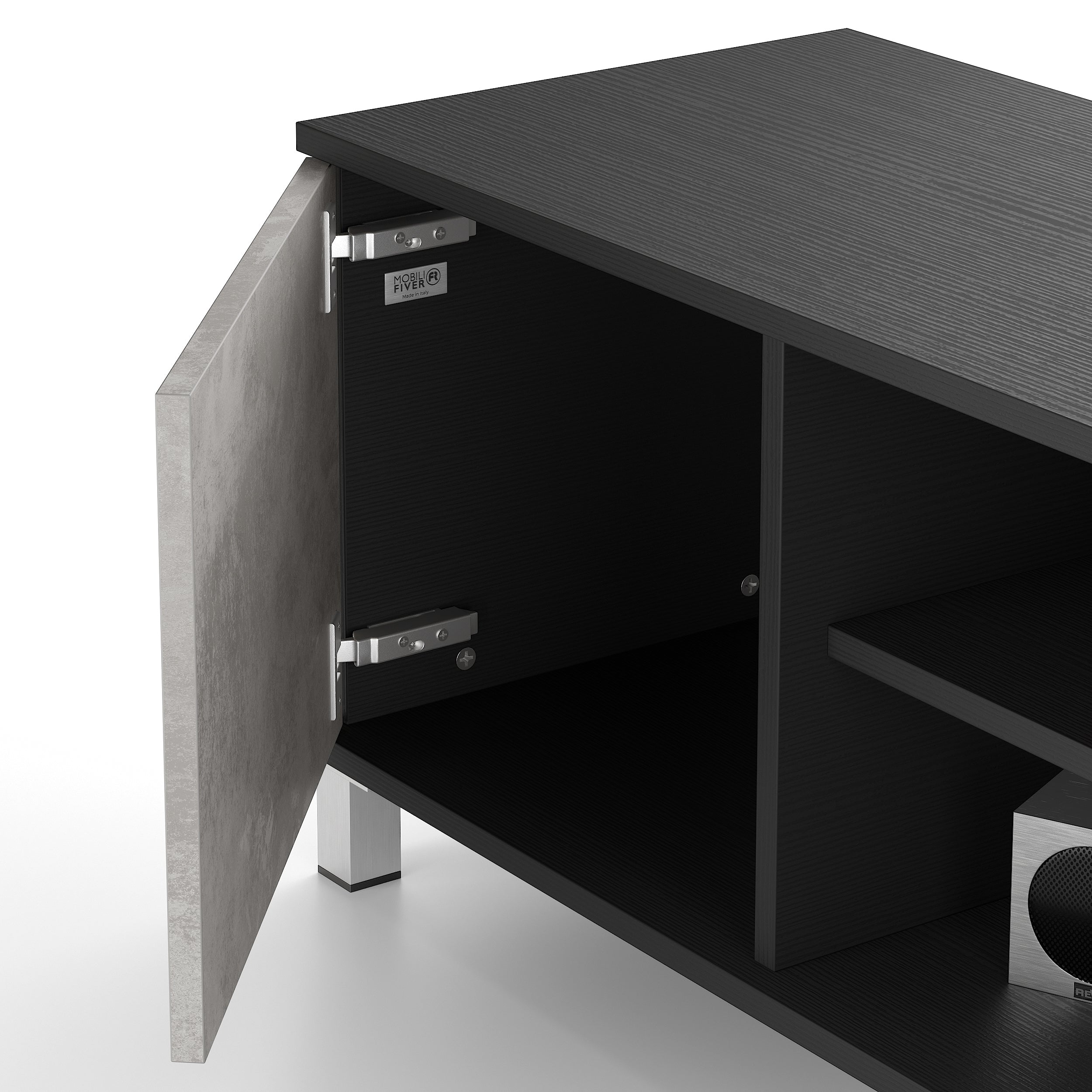 Mueble de TV Rachele, color Madera negra - Cemento gris