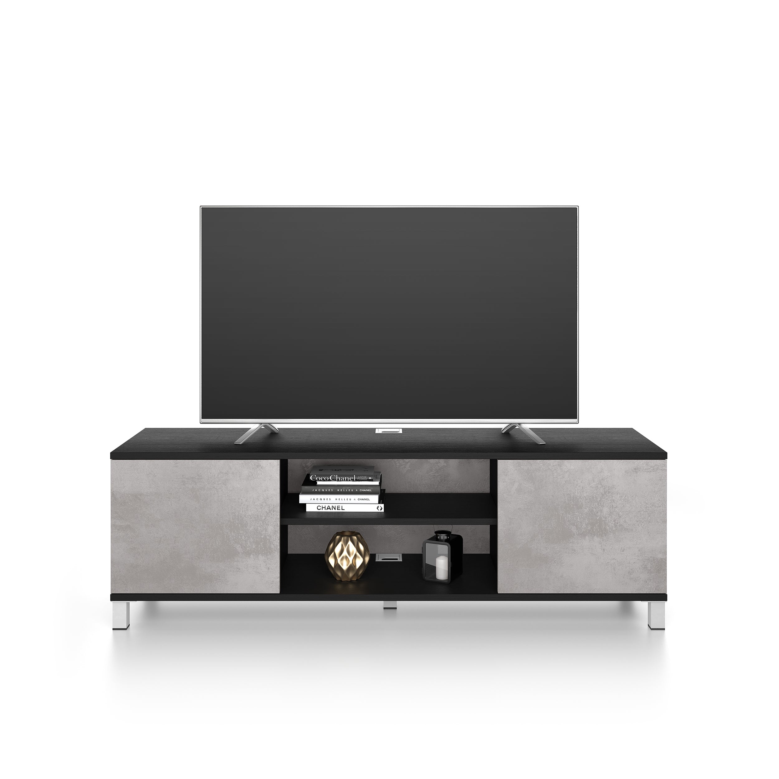 Rachele TV Stand, Ashwood Black and Concrete Grey - Main image