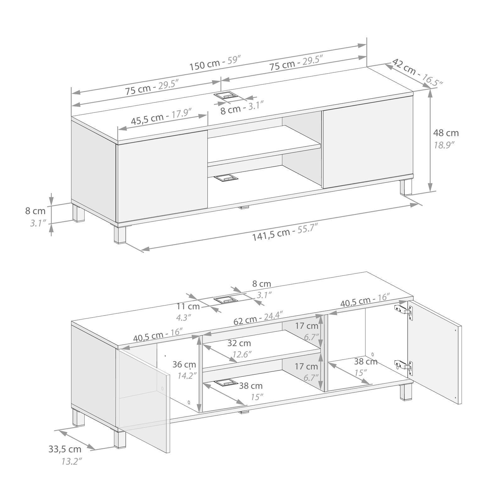 Rachele TV Stand, Oak - Immagine tecnica 1