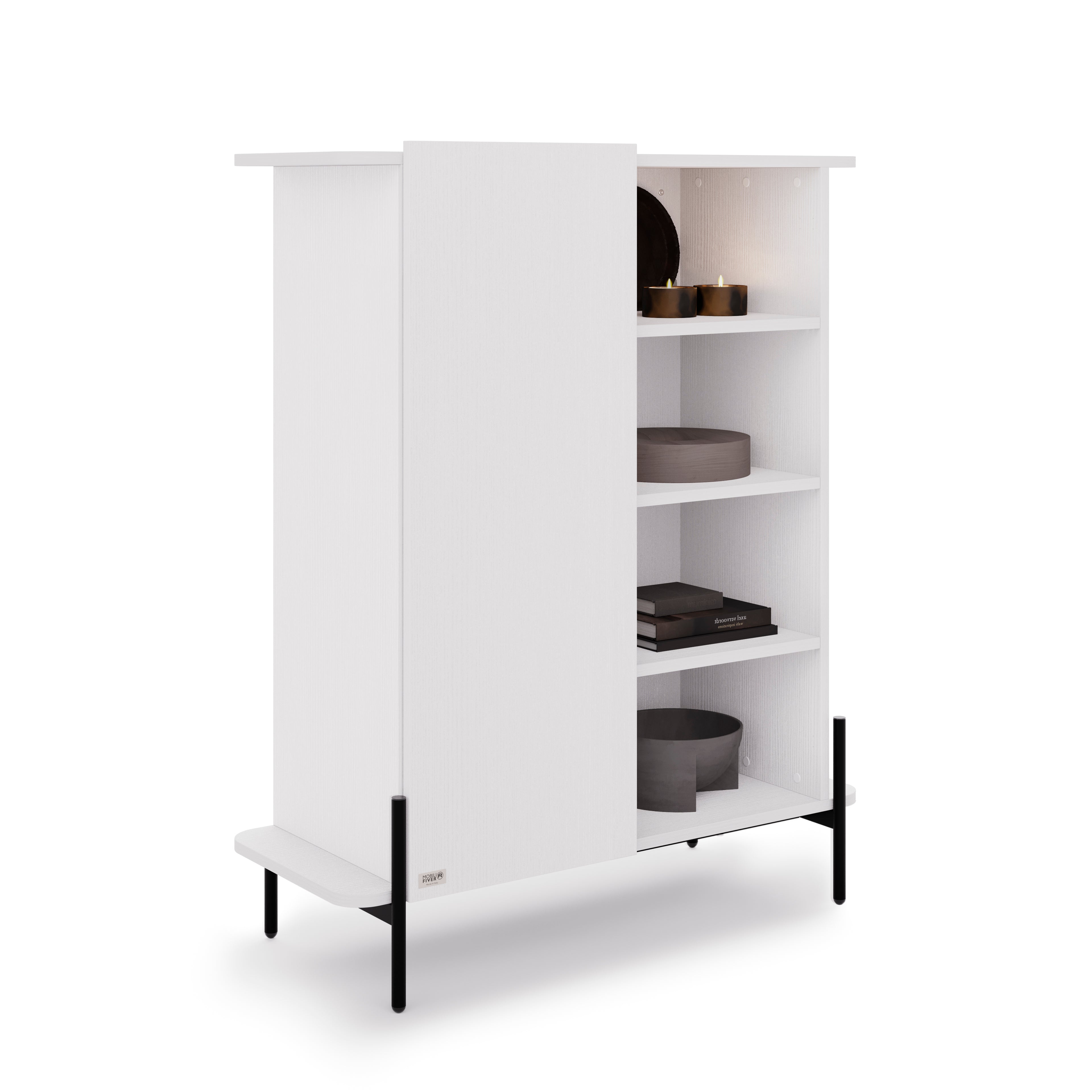 Buffet Haut Olivia avec 1 Porte (97x40,3x120 cm), Frêne Blanc