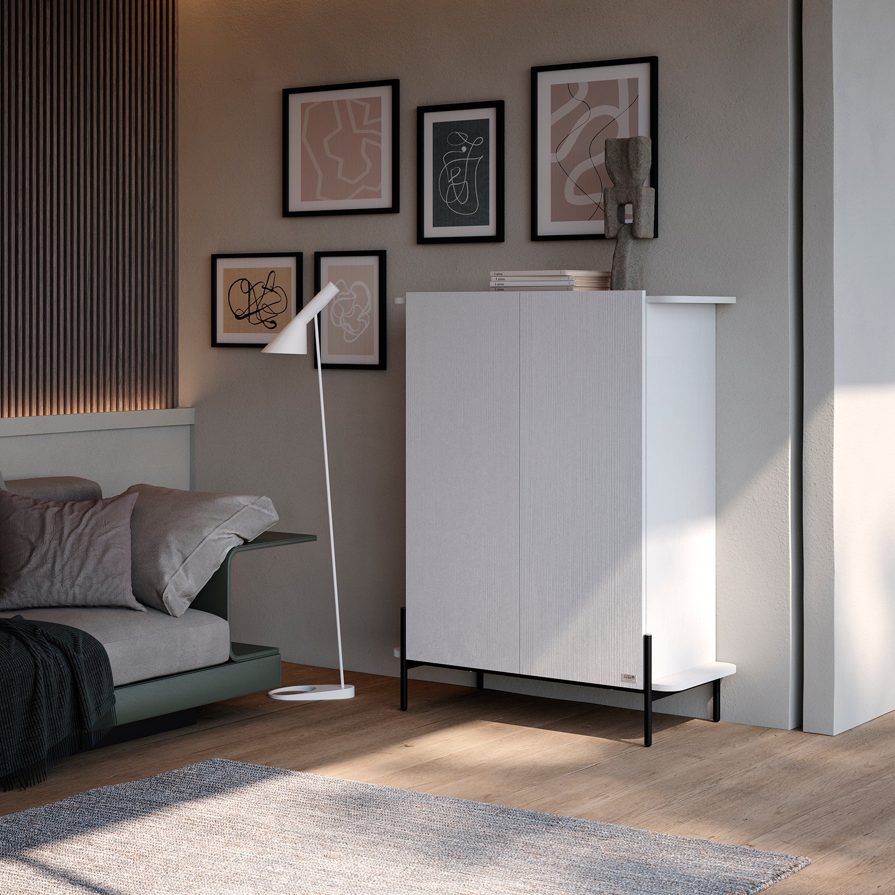 Olivia Tall Sideboard with 2 Doors 38.2x15.9x47.2 in, Ashwood White - Set image 1