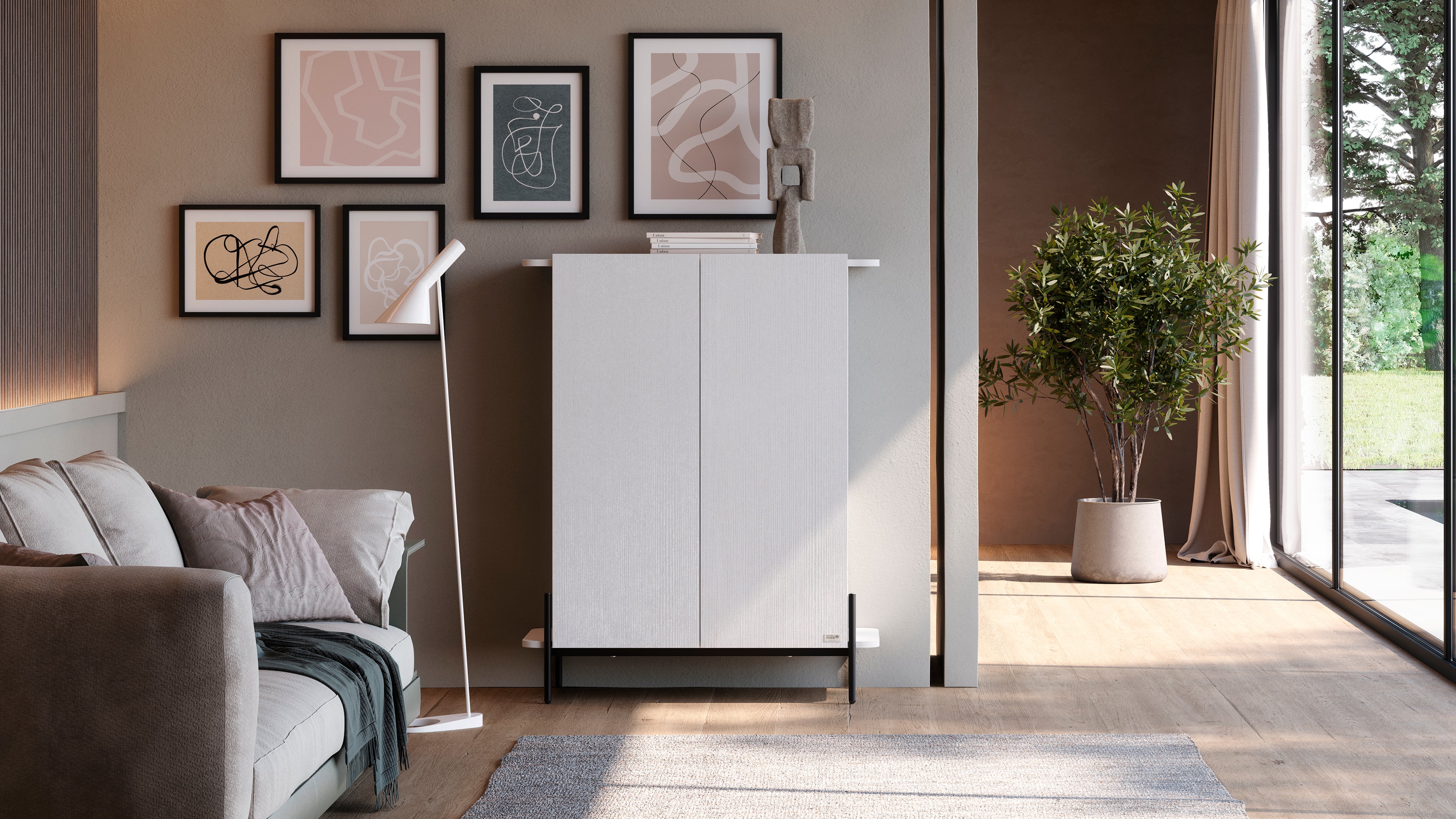 Olivia Tall Sideboard with 2 Doors 38.2x15.9x47.2 in, Ashwood White - Set image 2