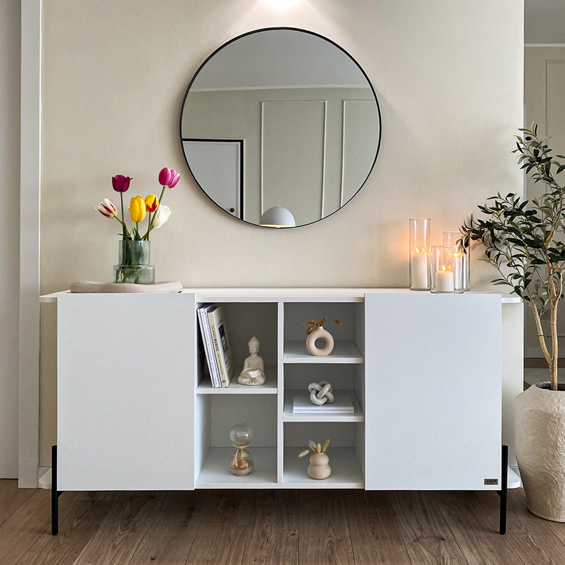 Olivia Sideboard mit 2 Türen (167x40,3x81,7 cm), Esche, Weiß - Set image 1