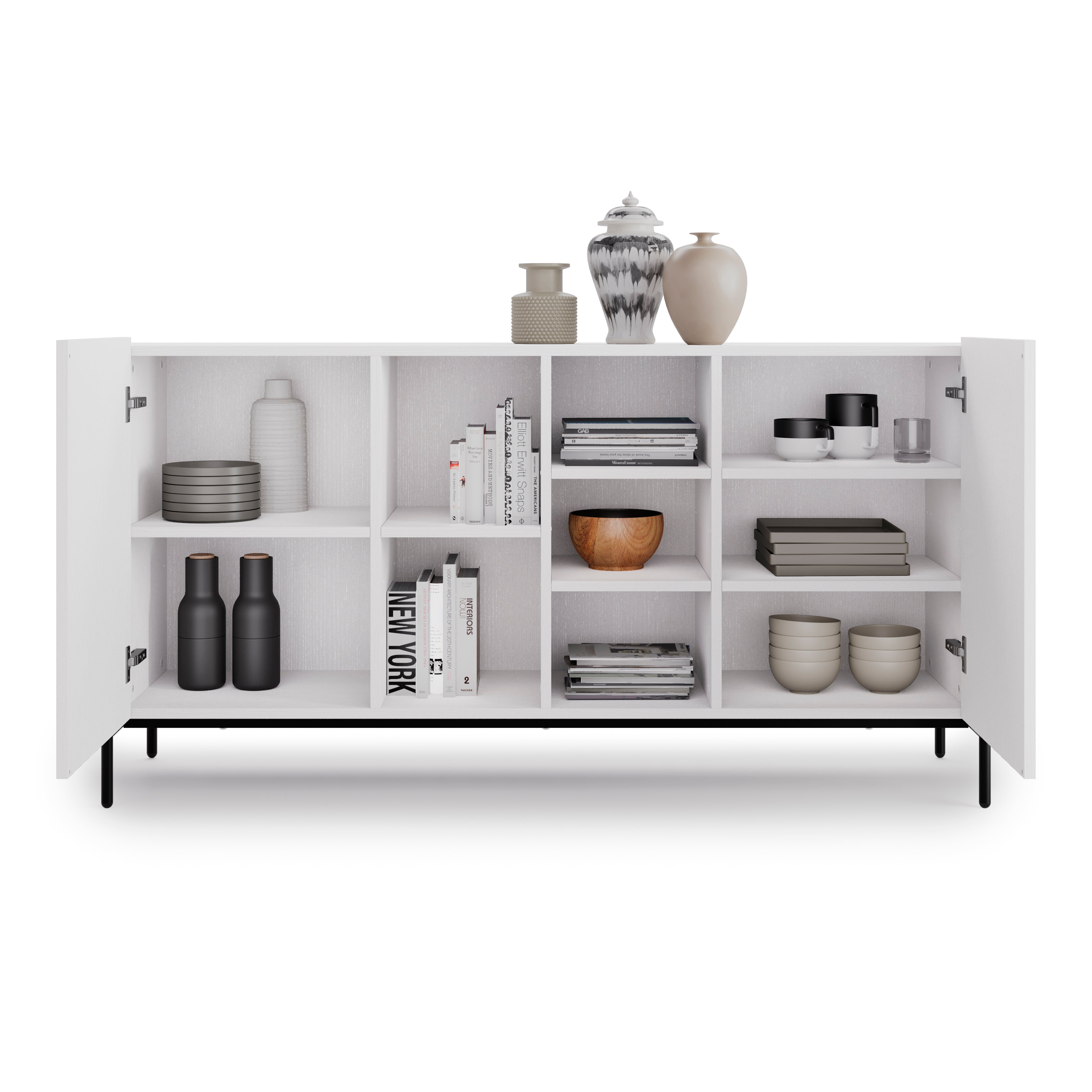 Olivia Sideboard mit 2 Türen (167x40,3x81,7 cm), Esche, Weiß
