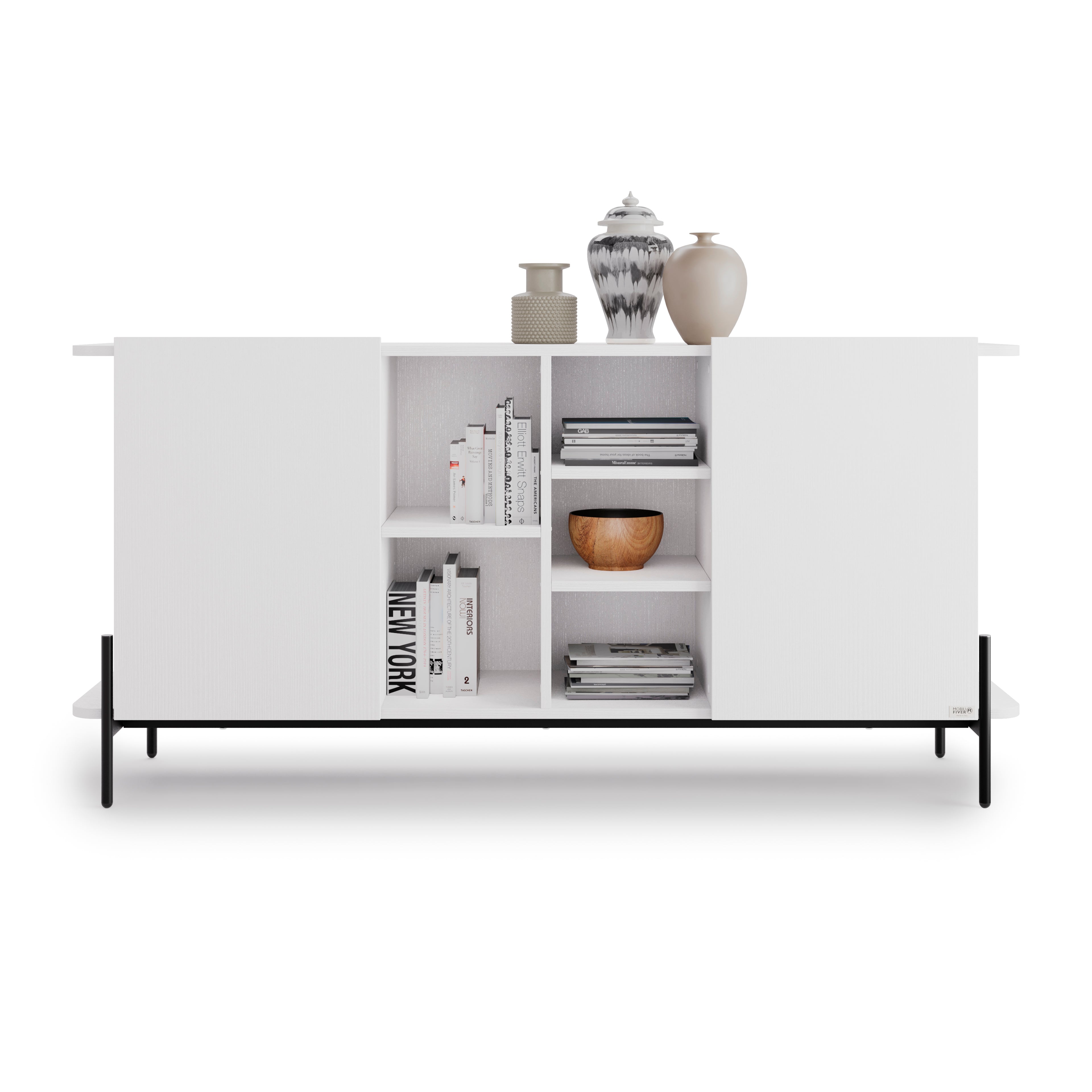 Olivia Sideboard mit 2 Türen (167x40,3x81,7 cm), Esche, Weiß