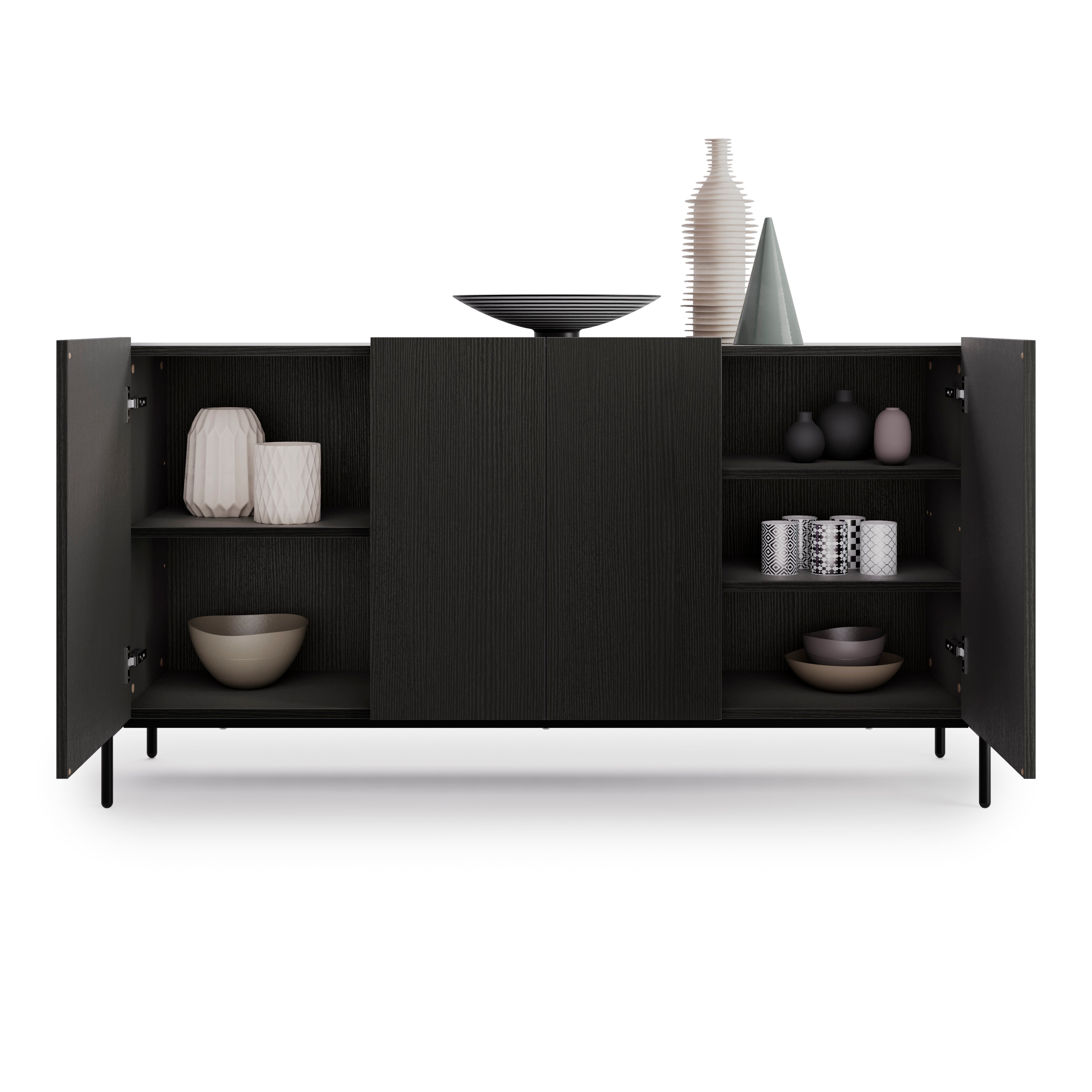 Olivia Sideboard mit 4 Türen (167x40,3x81,7 cm), Esche, Schwarz