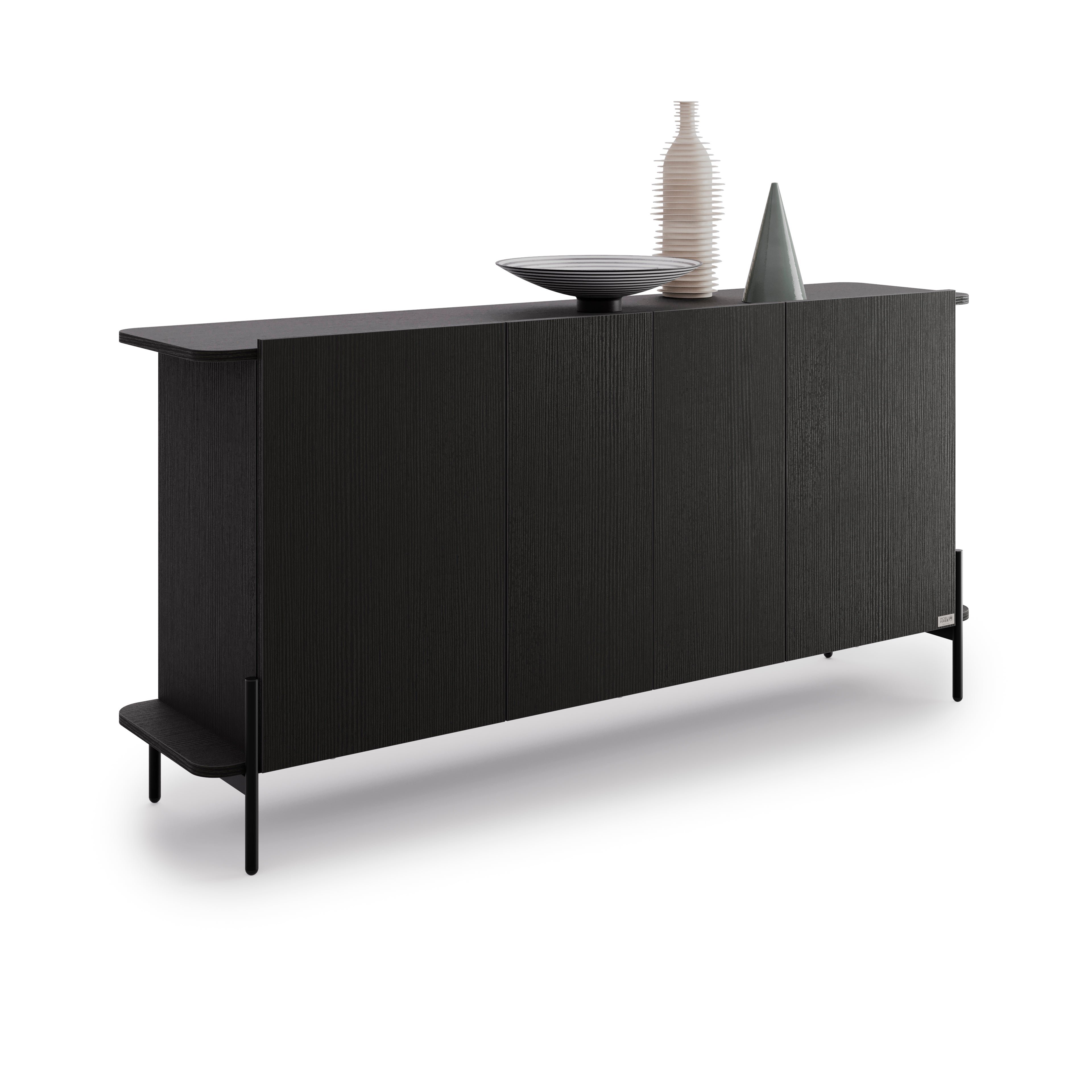 Olivia Sideboard mit 4 Türen (167x40,3x81,7 cm), Esche, Schwarz - Detail image 2