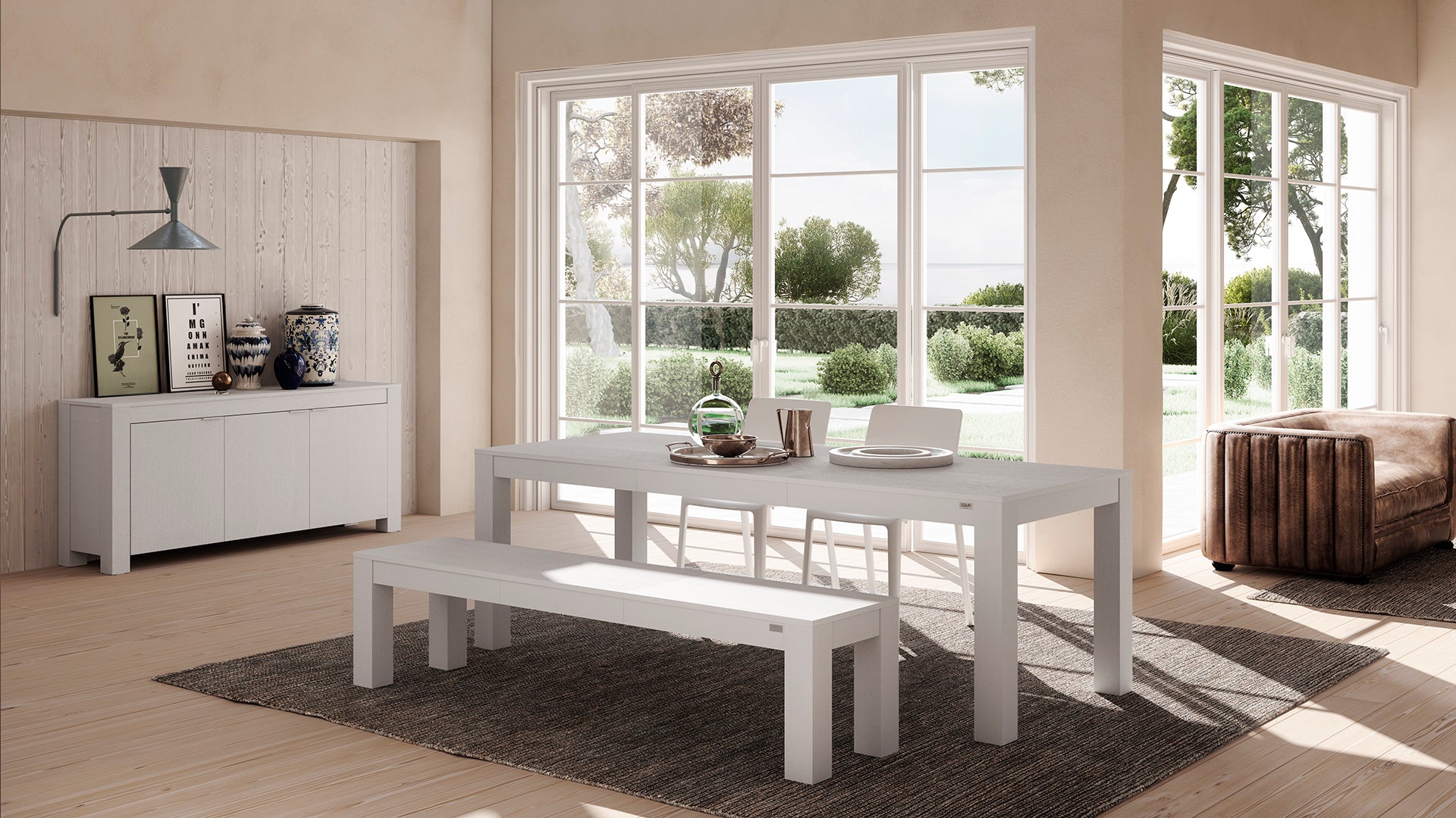 Banco extensible Rachele, 140(192,5)x45 cm, Fresno Blanco - Set image 2