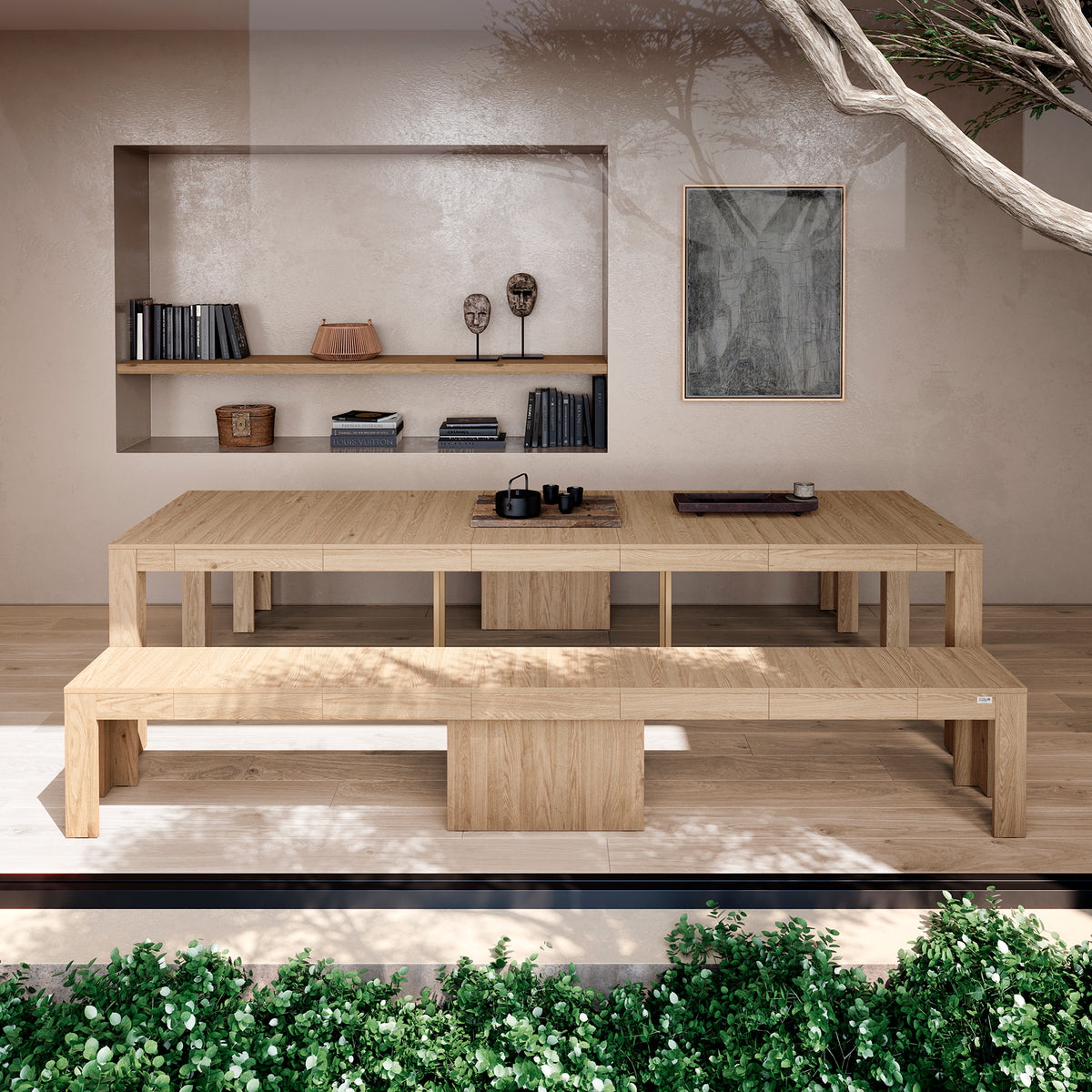 Rachele Extendable Bench 67,5(292)x35,6 cm, Light Oak - Set image 1