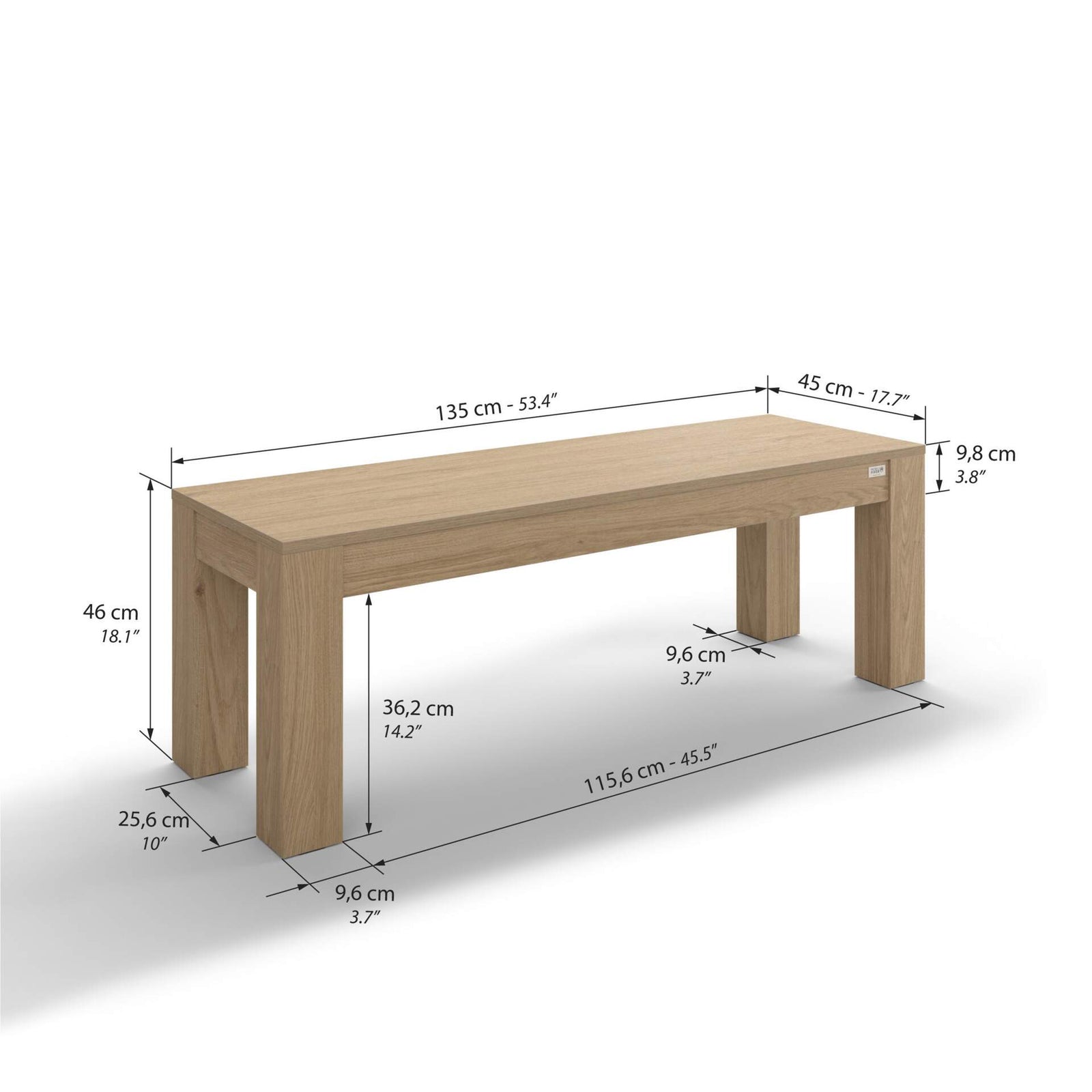 Banc d'entrée Rachele 135x45 cm, Chêne Clair - Immagine tecnica 1