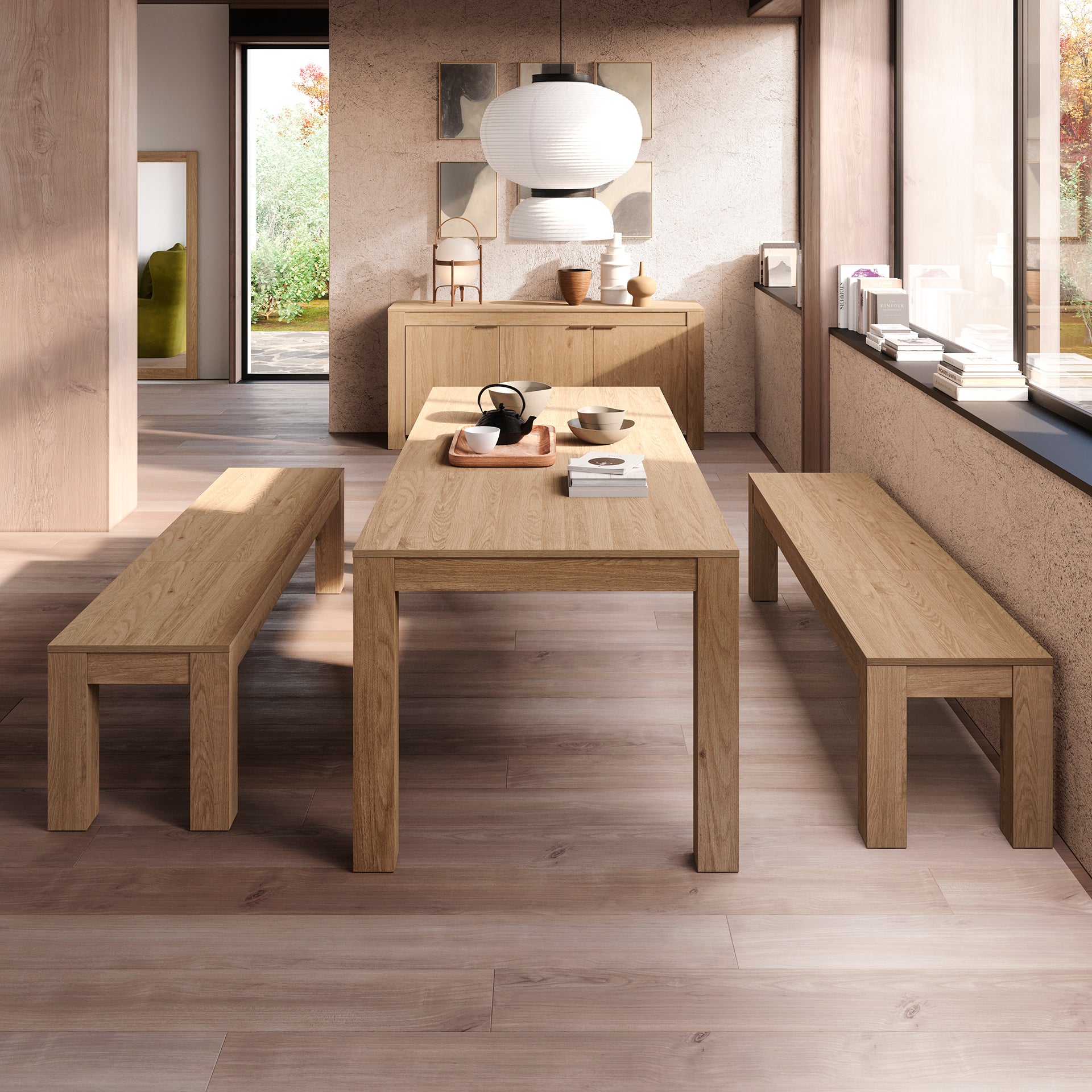 Banco extensible Rachele, 140(192,5)x45 cm, Madera Natural - Set image 1