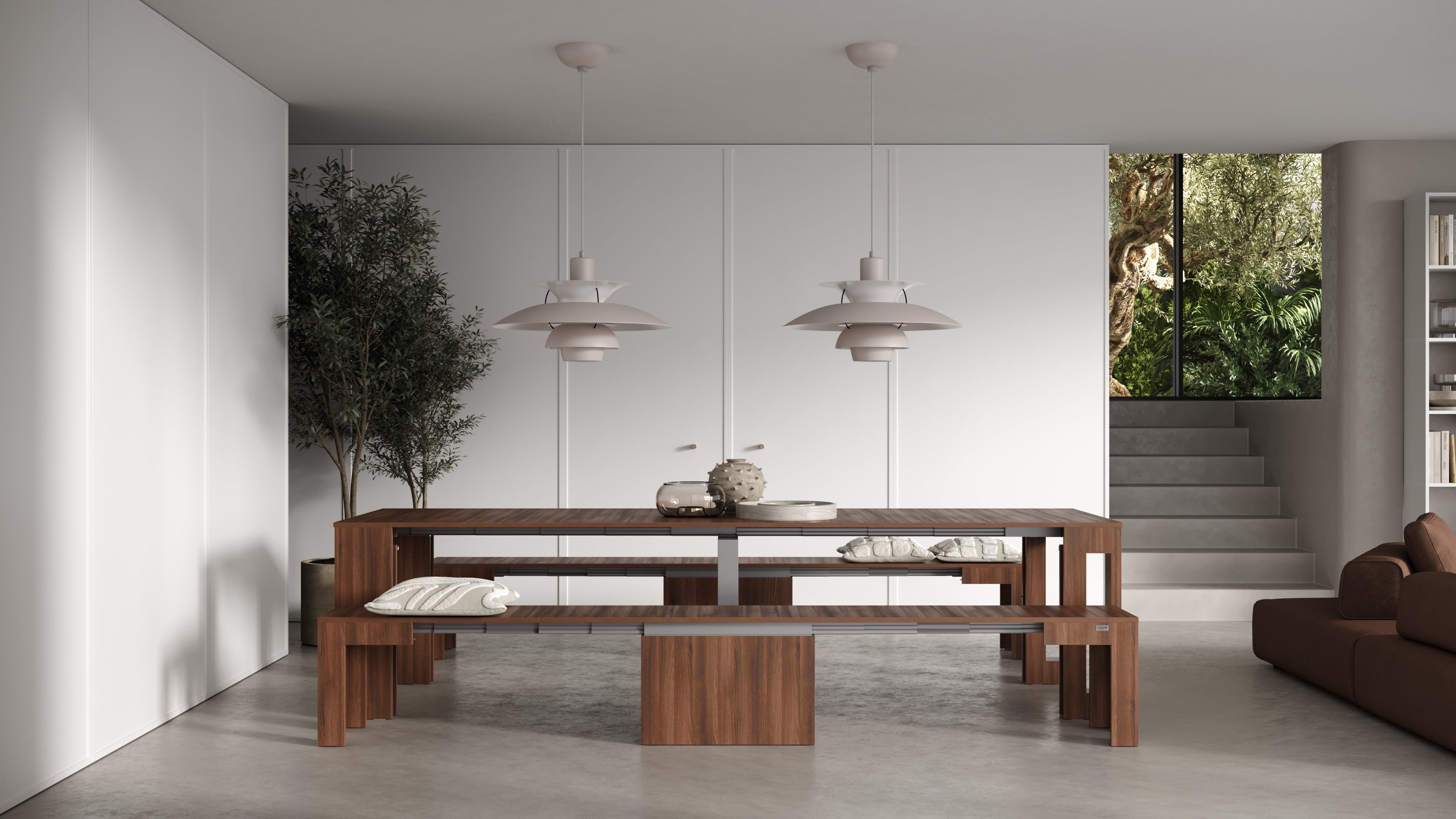 Tavolo Consolle Allungabile con porta prolunghe Easy, 45(305)x 90 cm, Noce Canaletto - Immagine ambientata 6