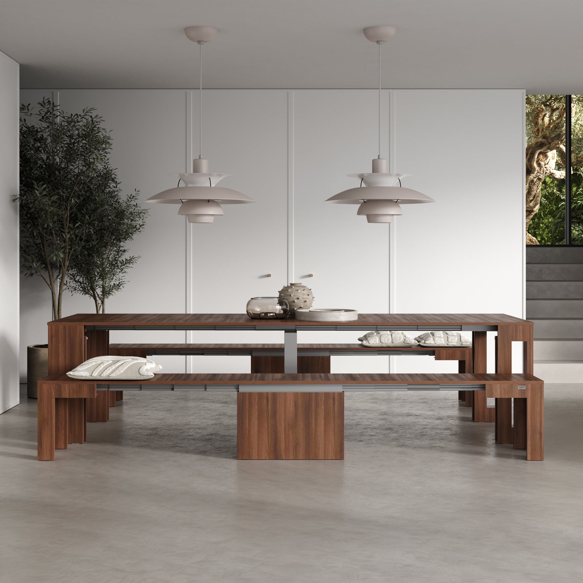 Table Console Extensible avec rallonges intégrées, Easy, 45(305)x 90 cm, Noyer - Set image 5