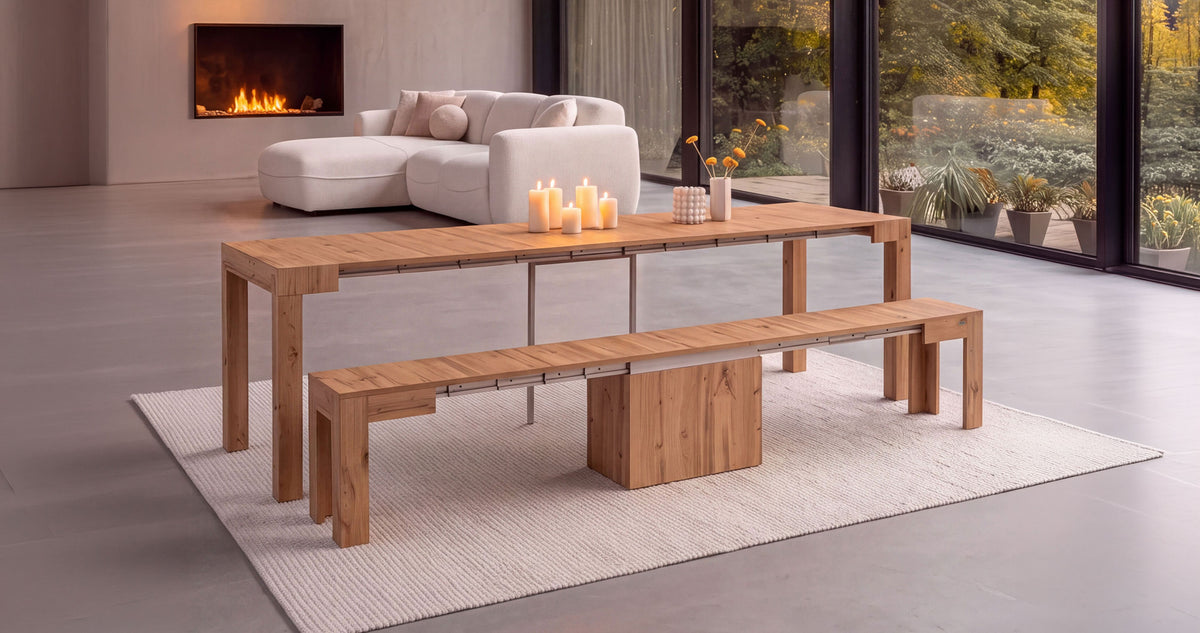 First, Extendable Console Table, 45(310)x90 cm, Rustic Oak - Set image 8