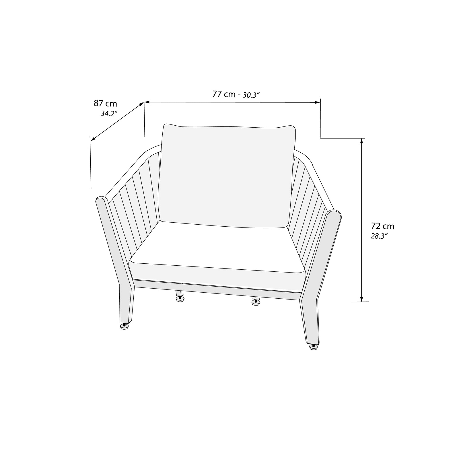 Set of 2 Outdoor Armchairs in Beige Fabric and Teak, Aurora, 77x87x72 cm - Immagine tecnica 1