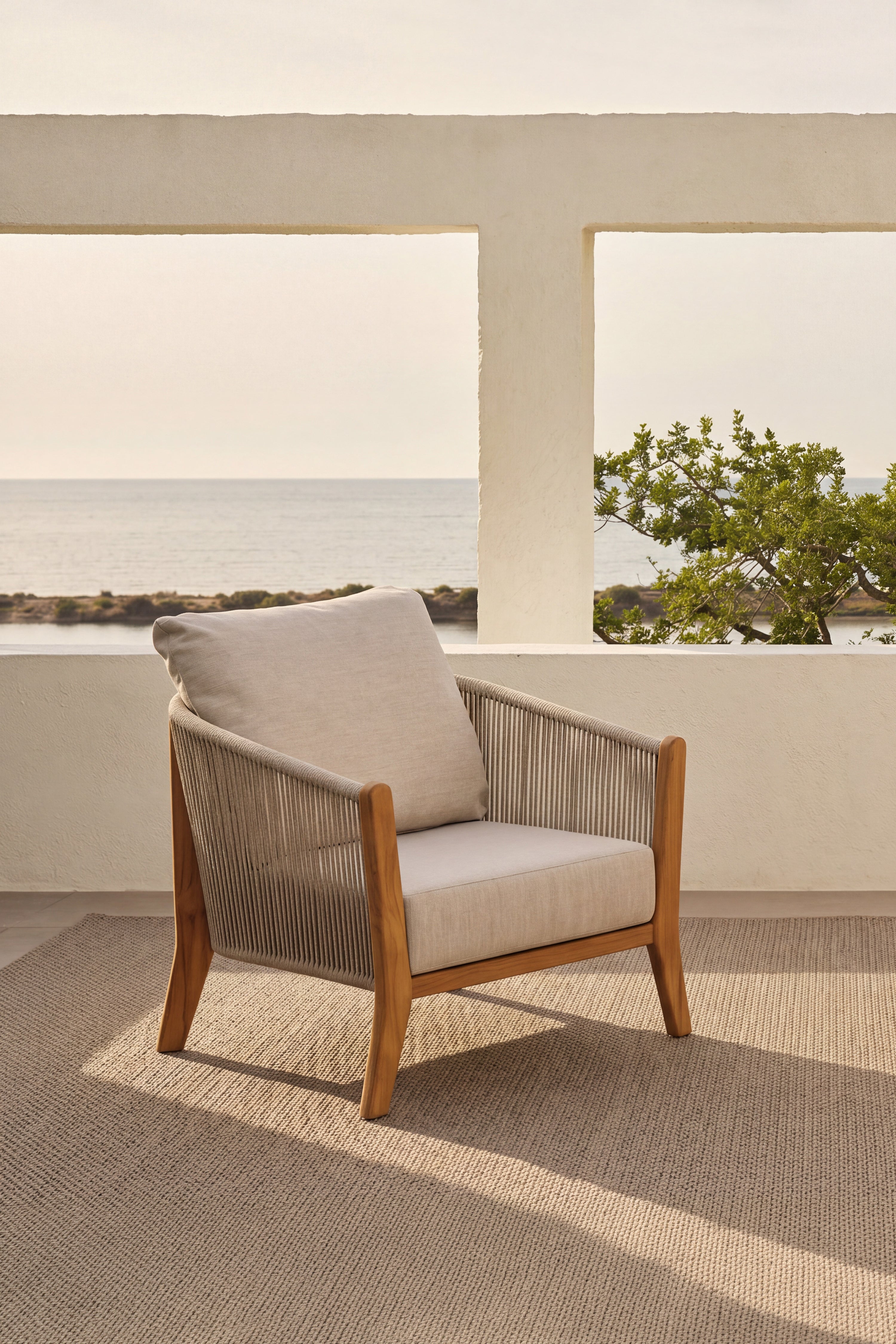 Set da giardino con 2 poltrone e un tavolino Ø60x40 cm, Aurora, Beige - Immagine dettaglio 1