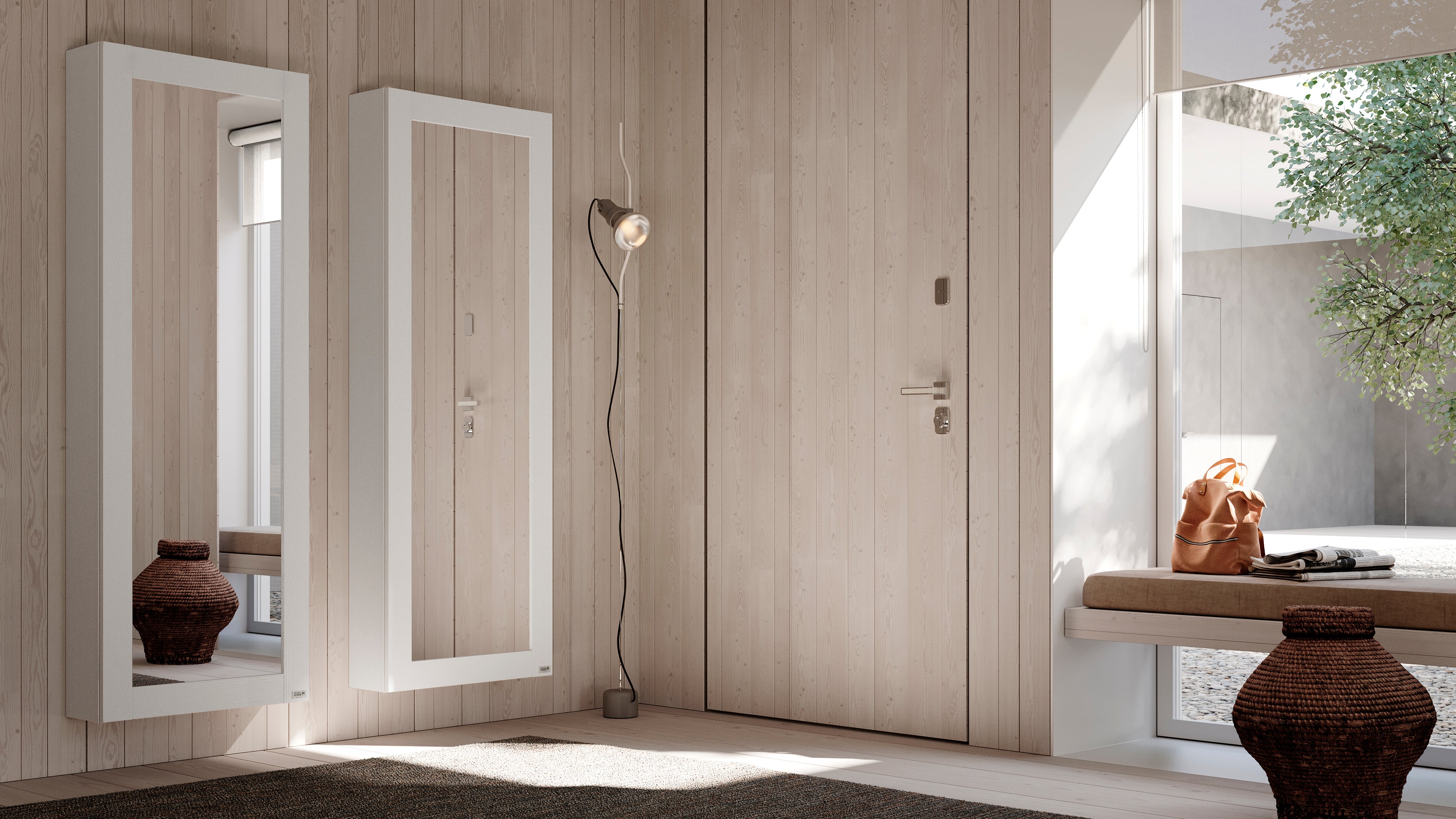 Hängeschuhschrank mit Spiegel Rachele 170x60 cm, Esche Weiß - Set image 2