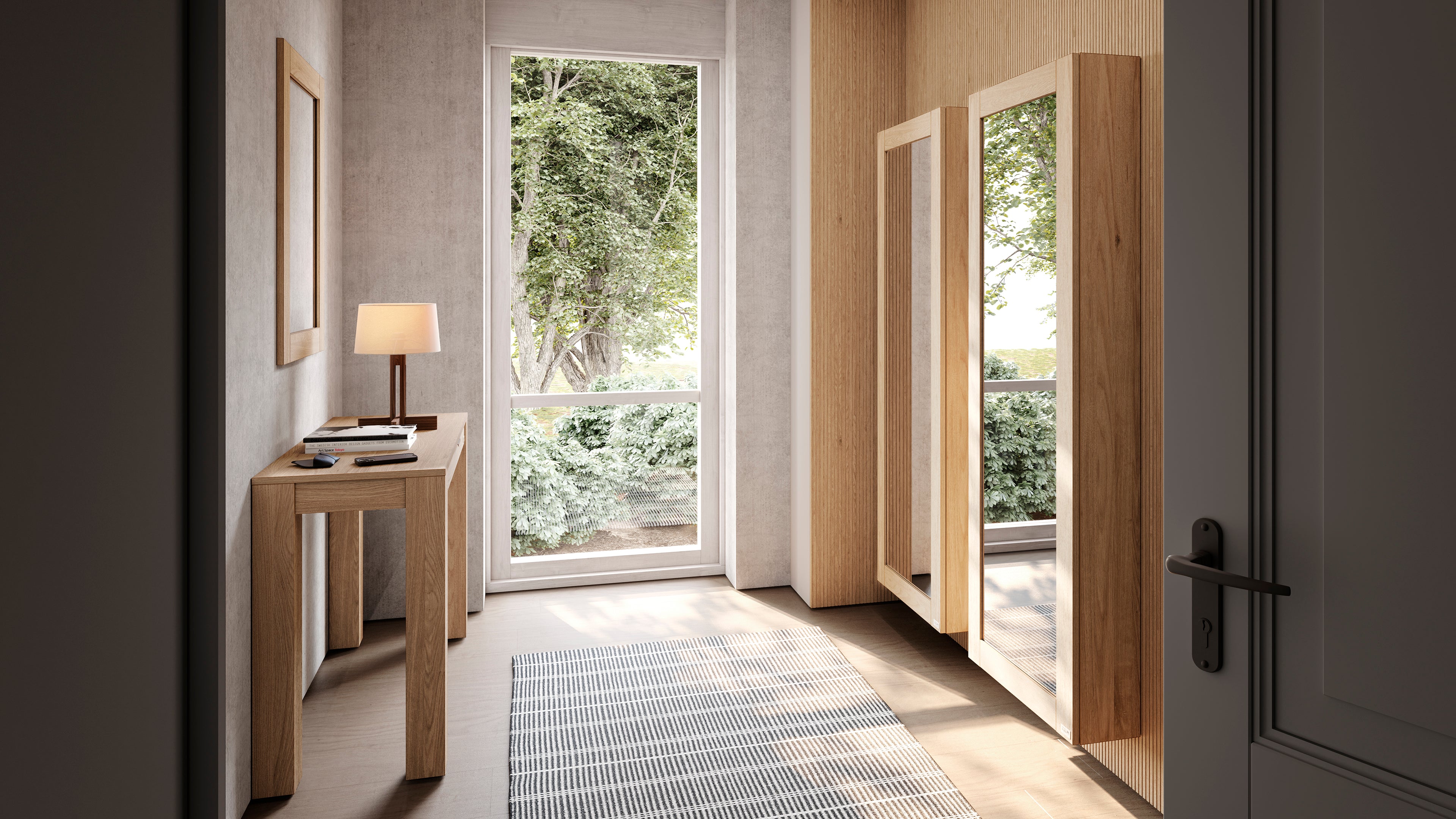 Hängeschuhschrank mit Spiegel Rachele 170x60 cm, Wildeiche - Set image 2