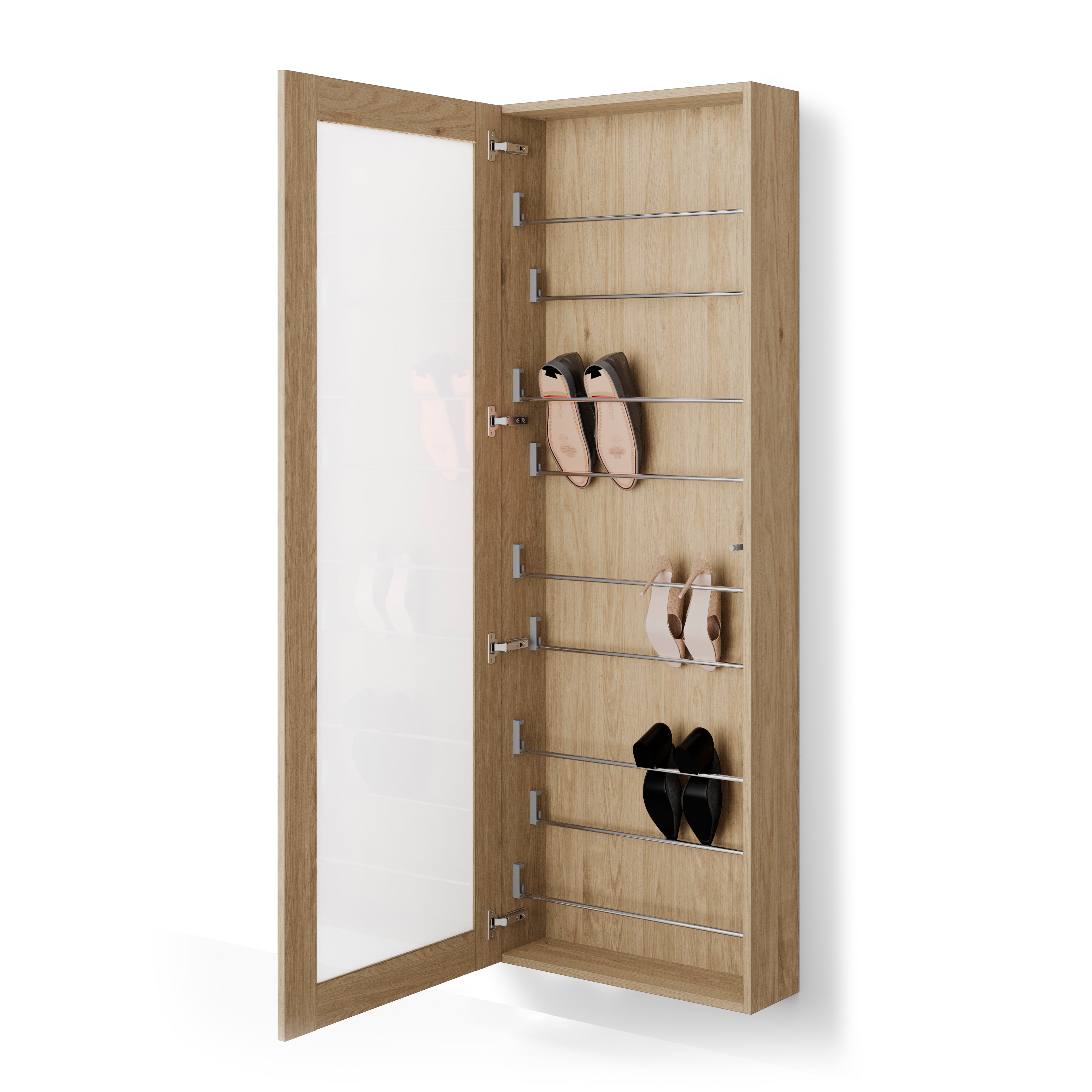 Dulap pantofar suspendat cu oglindă Rachele 170x60 cm, Stejar Natural