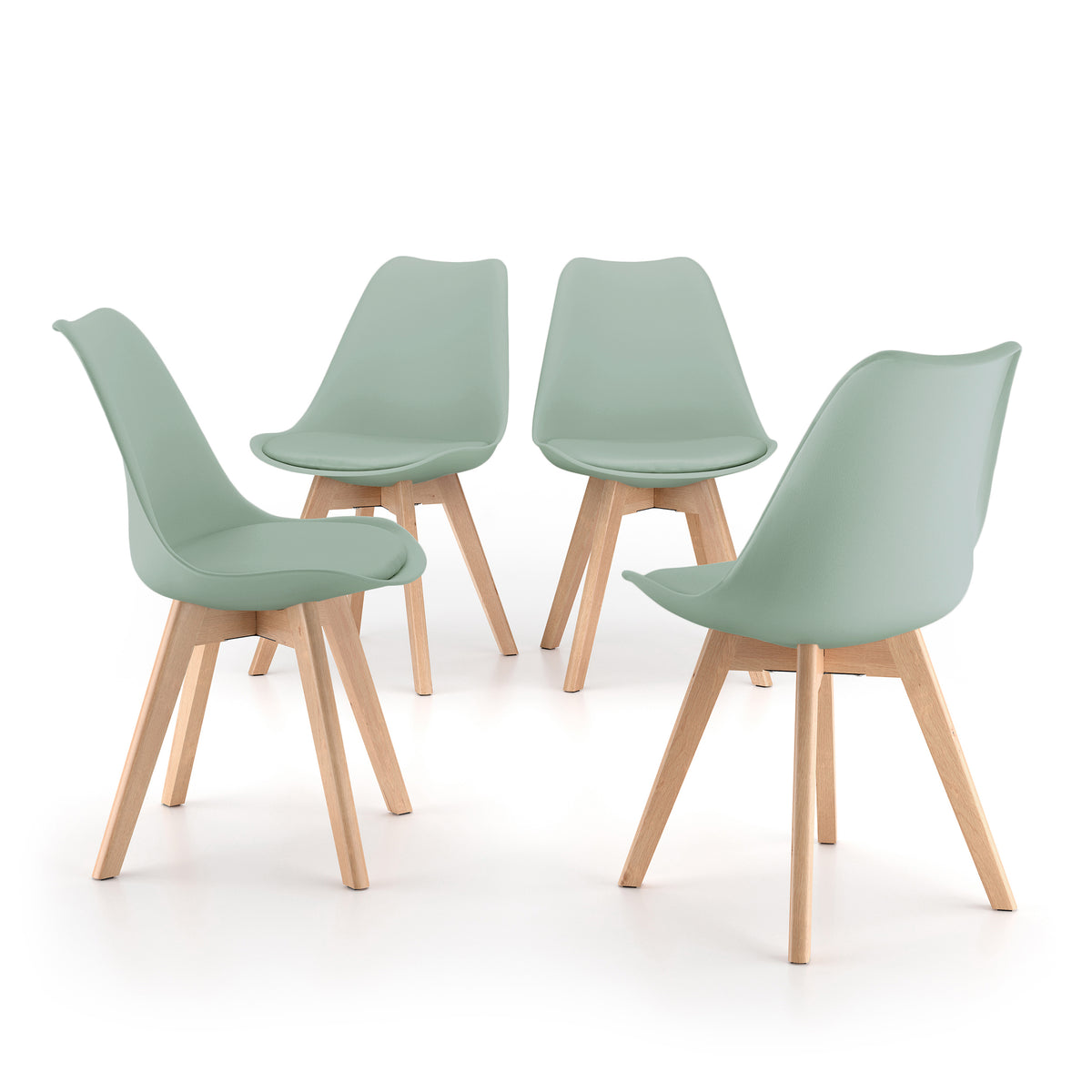 Skandinavische Stühle Greta, 4-er Set, Salbeigrün