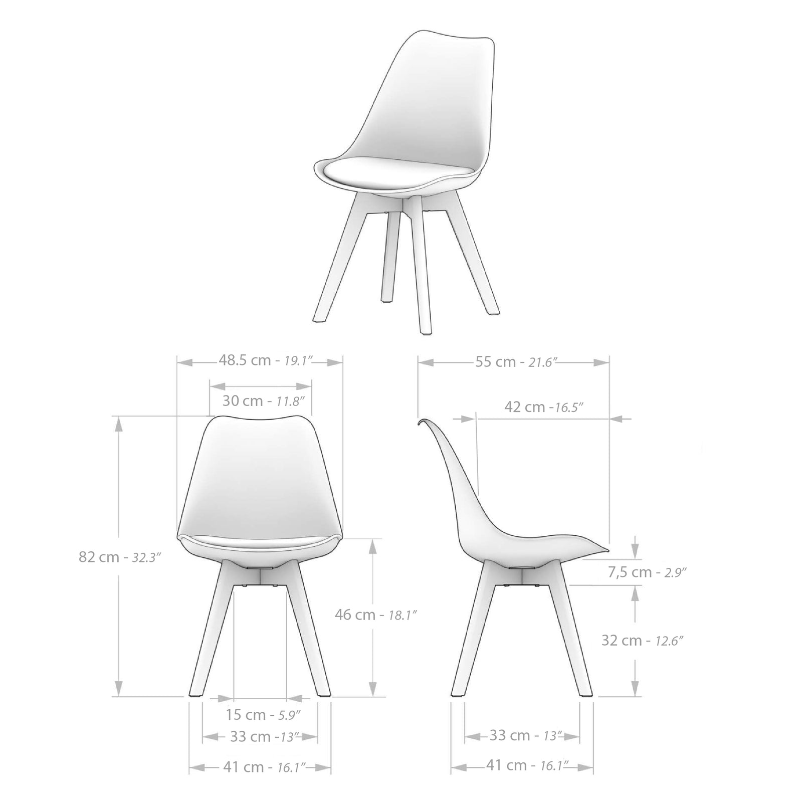 Chaises Scandinaves, Greta, lot de 4, noir - Immagine tecnica 1