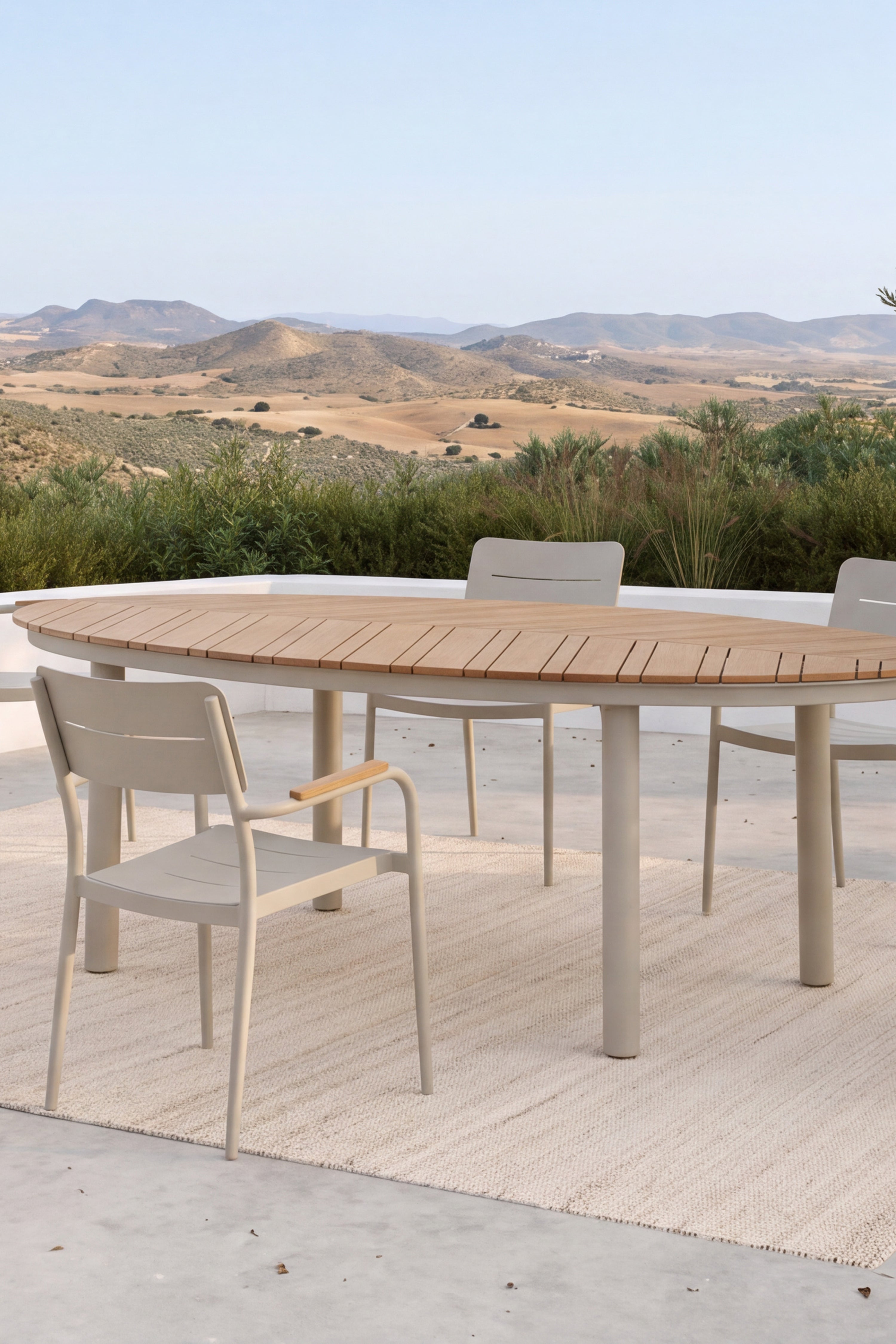 Outdoor Set Oval Table Arya 220 cm and 6 Arya Chairs, White and Teak - Detail image 4
