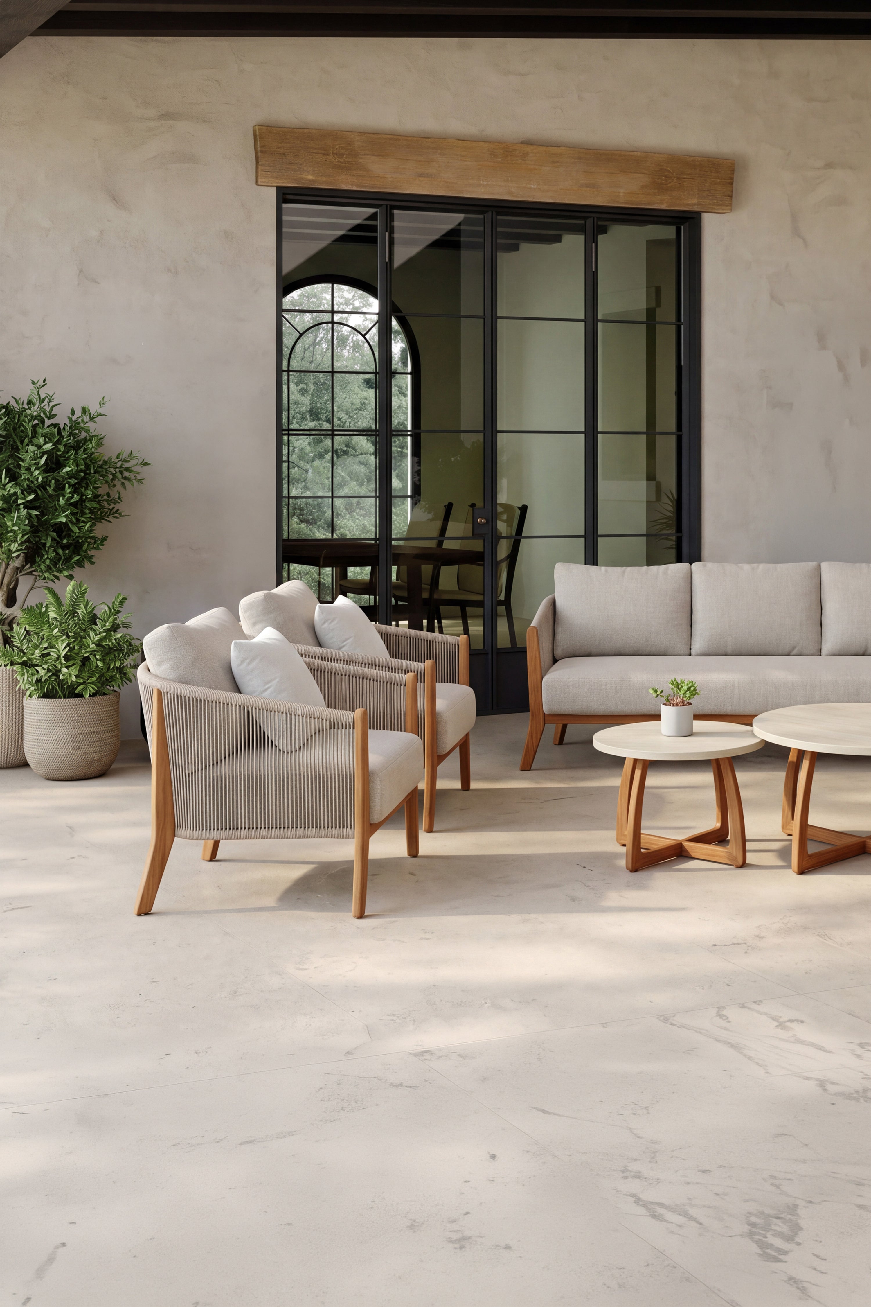 Salotto da giardino con 2 divani, 2 poltrone e 3 tavolini, Aurora, Beige - Immagine dettaglio 2