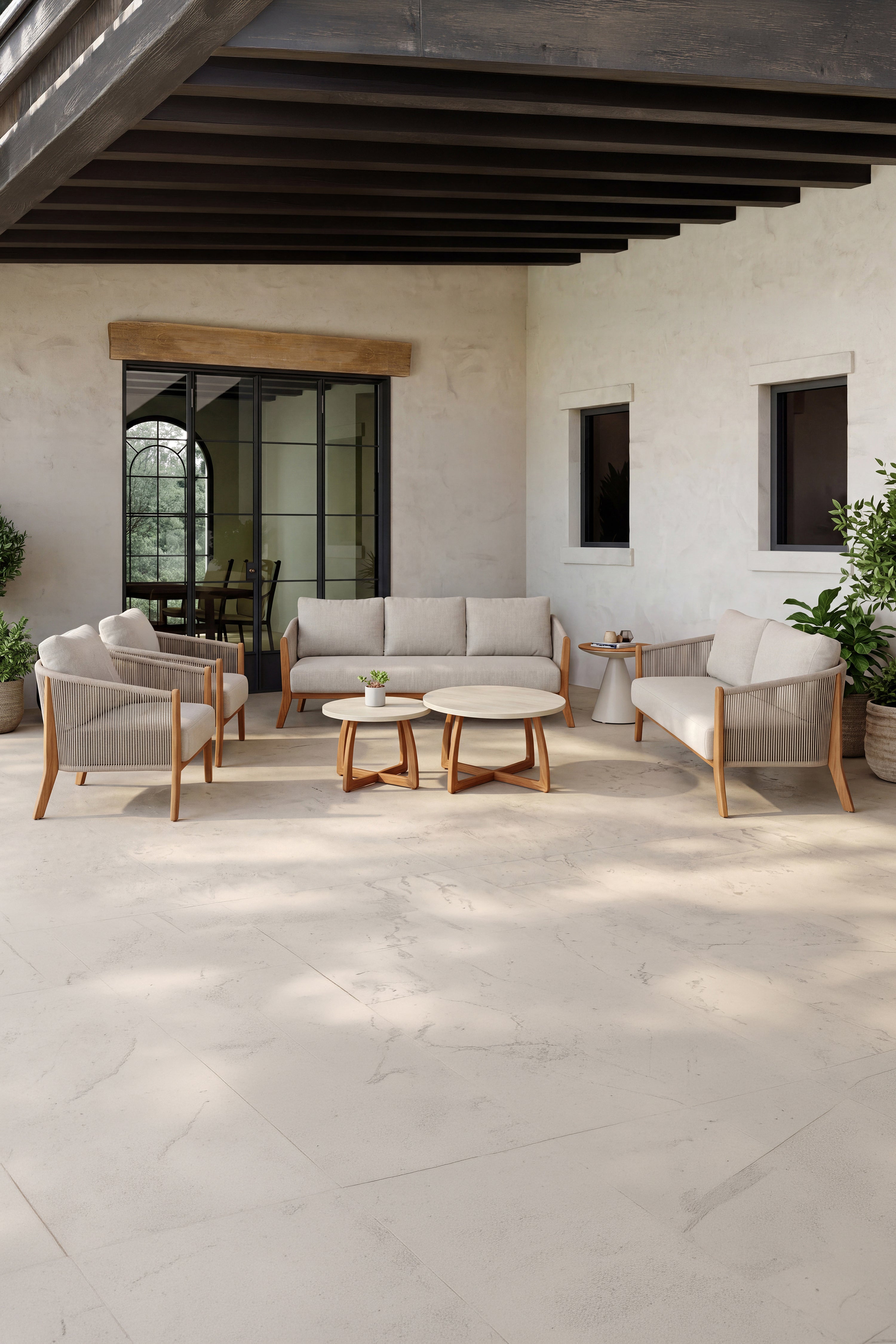 Salotto da giardino con 2 divani, 2 poltrone e 3 tavolini, Aurora, Beige - Immagine principale