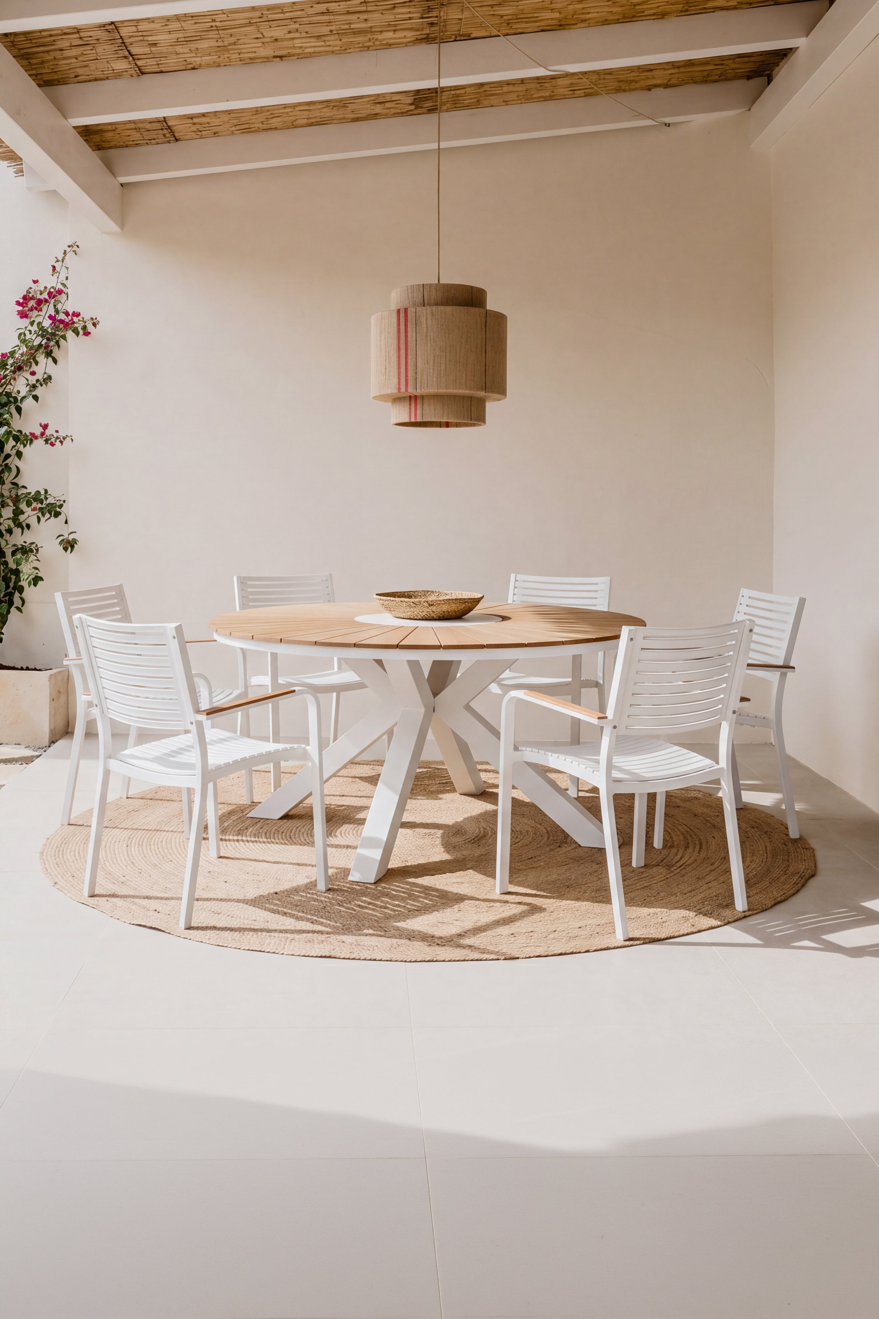 Tavolo Rotondo da Esterno in Legno di Teak e Alluminio, Aurora, Ø140 cm