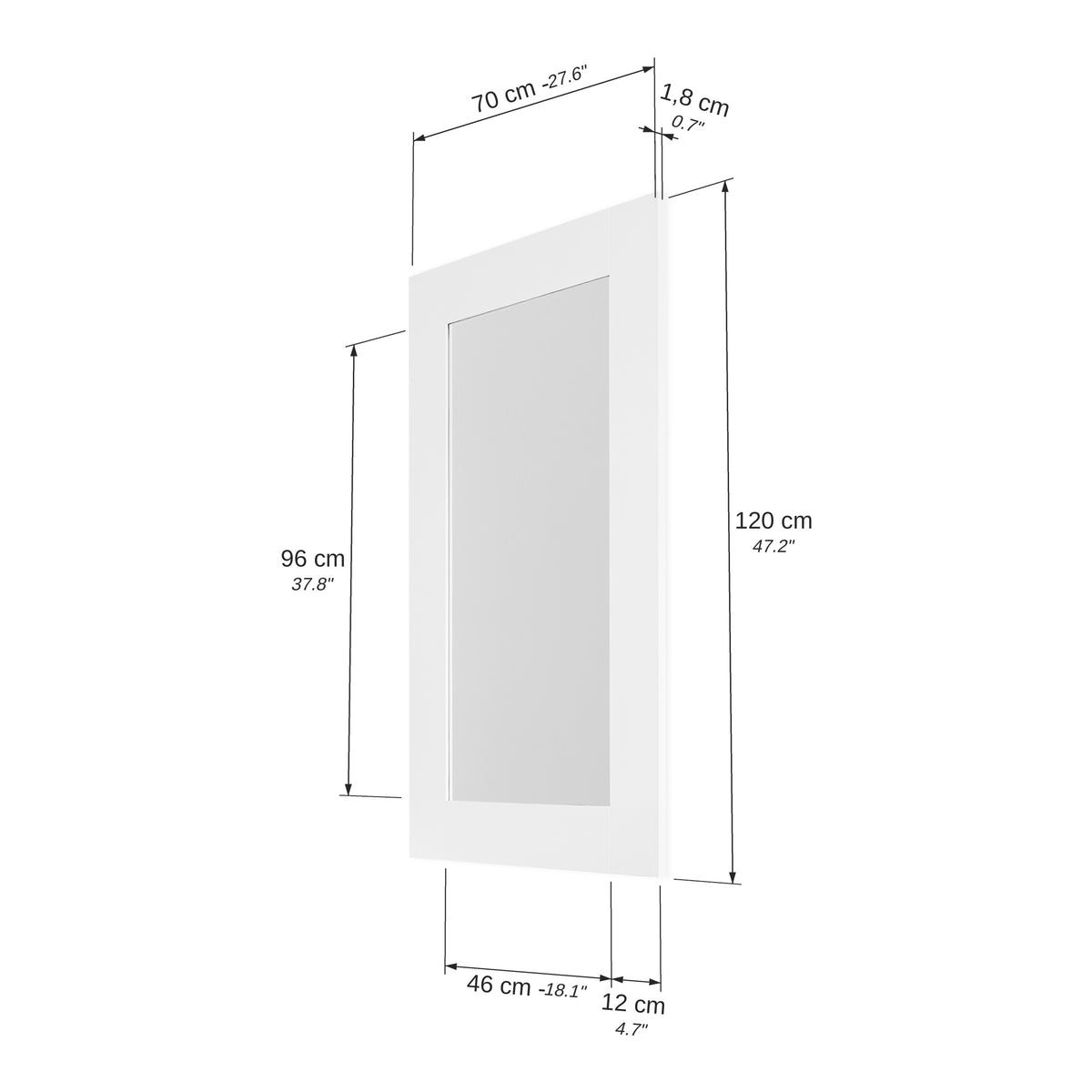 Evolution Rectangular Mirror, 120 x 70 cm, White Ash - Immagine tecnica 1