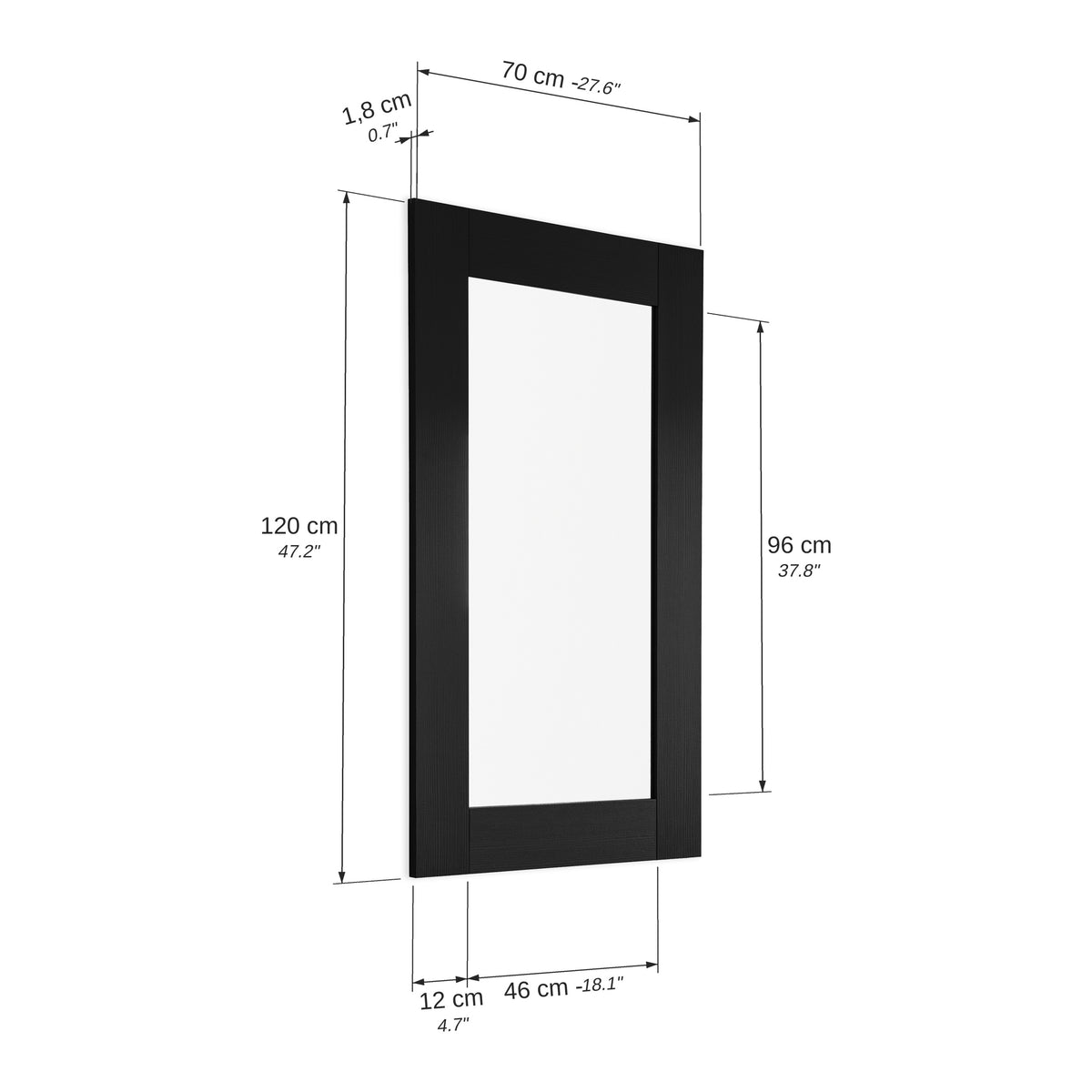 Evolution Rectangular Mirror, 120 x 70 cm, Black Ash - Immagine tecnica 1