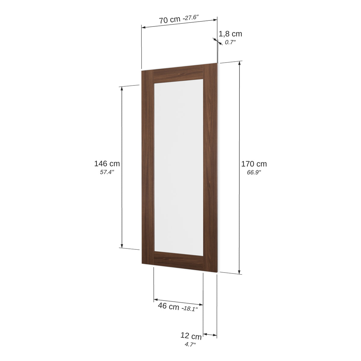 Evolution Rectangular Mirror, 170 x 70 cm, Canaletto Walnut - Immagine tecnica 1