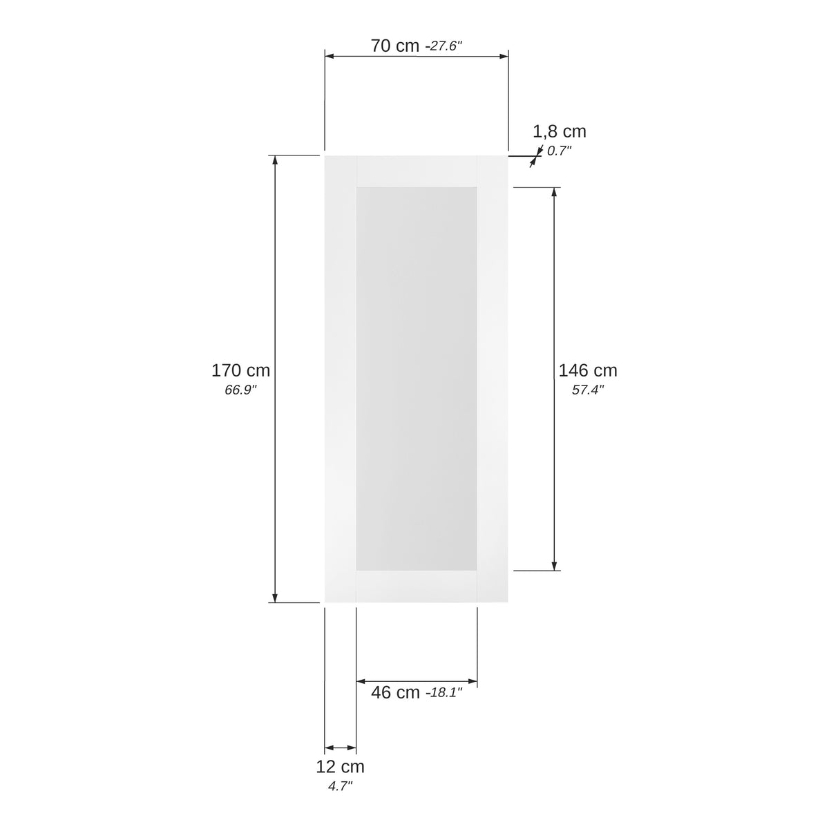 Evolution Rectangular Mirror, 170 x 70 cm, White Ash - Immagine tecnica 1