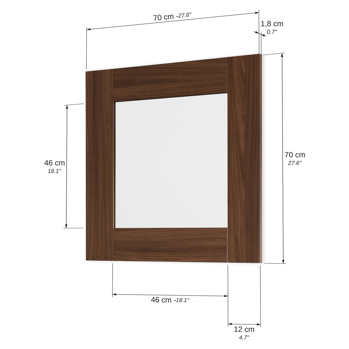 Evolution Rectangular Mirror, 70 x 70 cm, Canaletto Walnut - Immagine tecnica 1