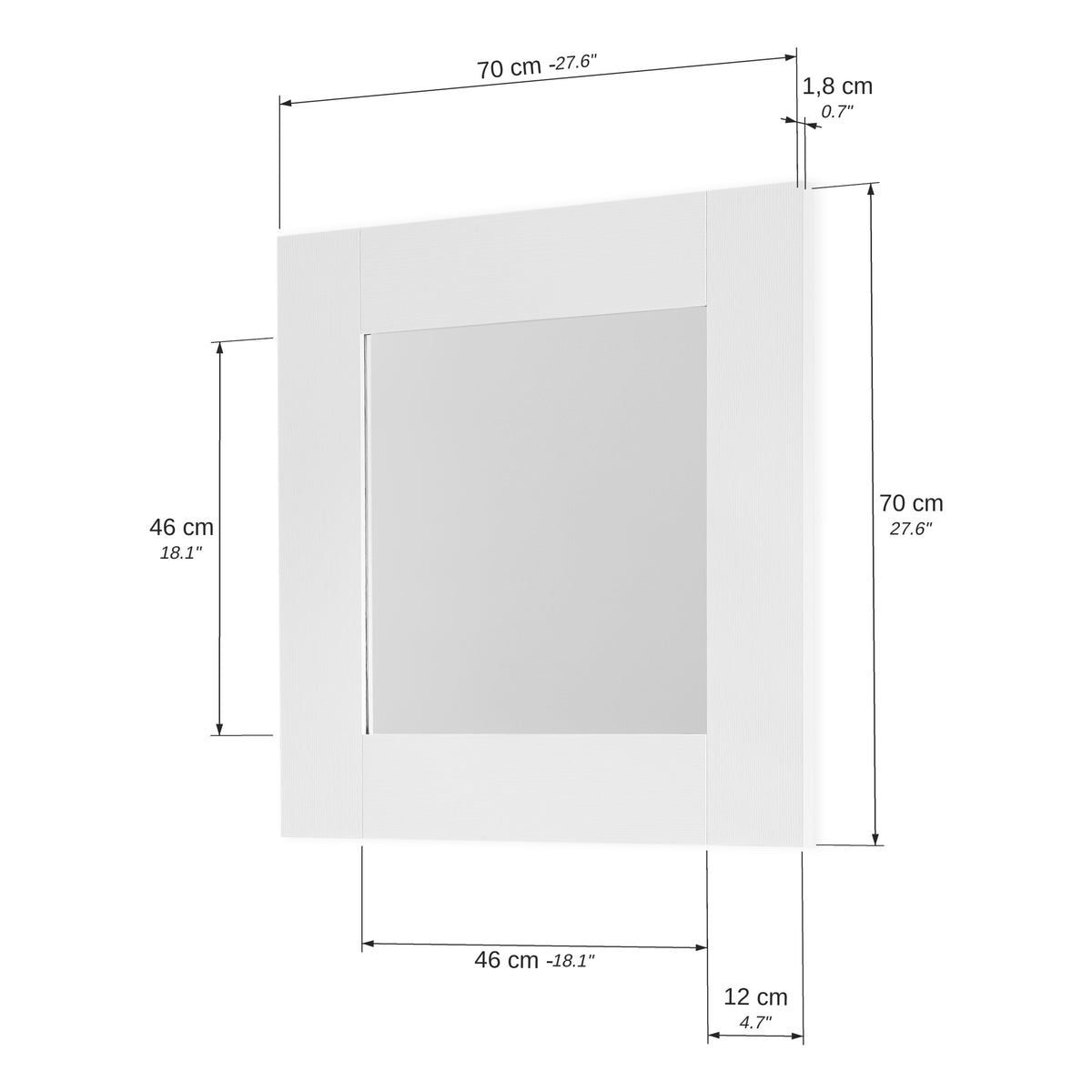 Evolution Rectangular Mirror, 70 x 70 cm, White Ash - Immagine tecnica 1