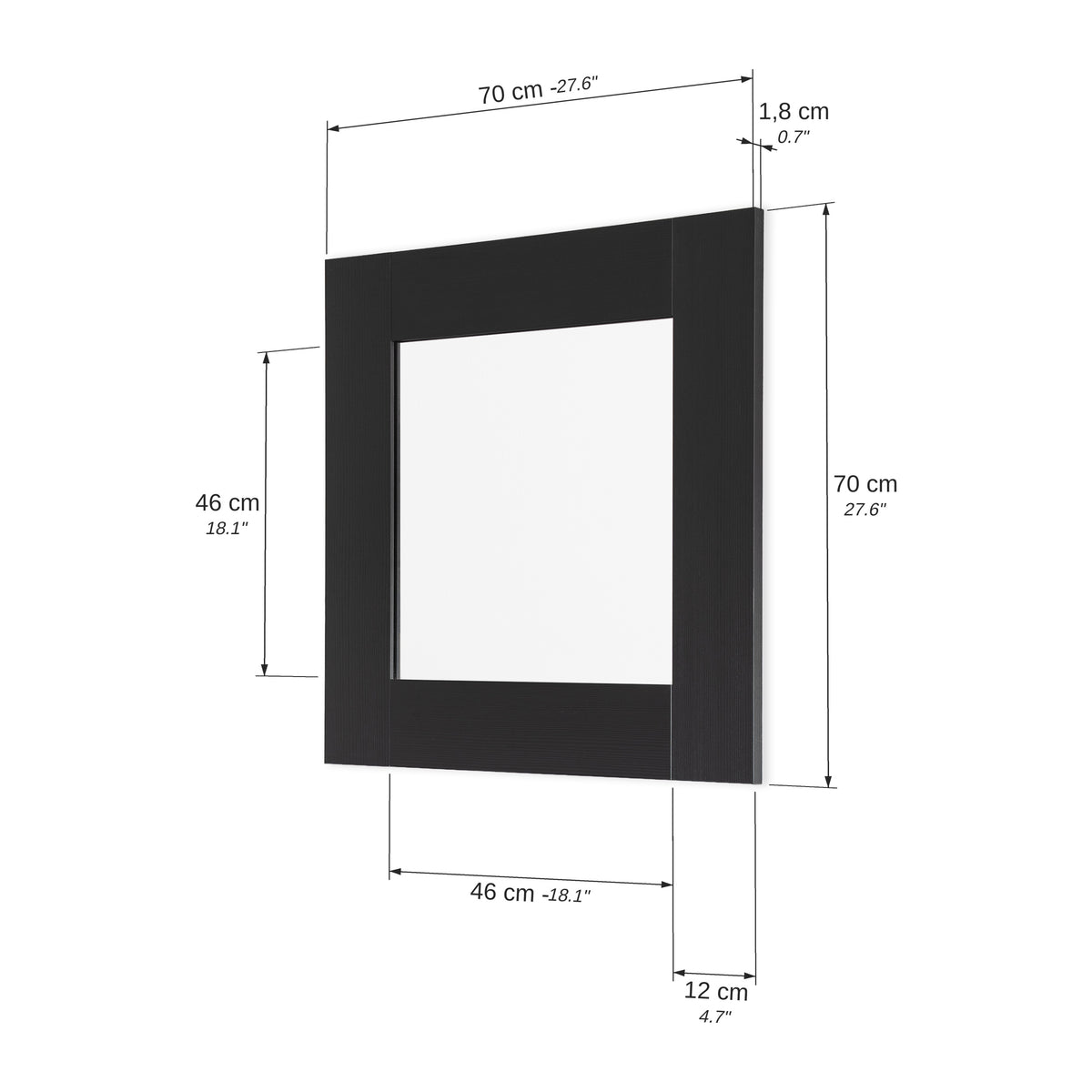 Evolution Rectangular Mirror, 70 x 70 cm, Black Ash - Immagine tecnica 1