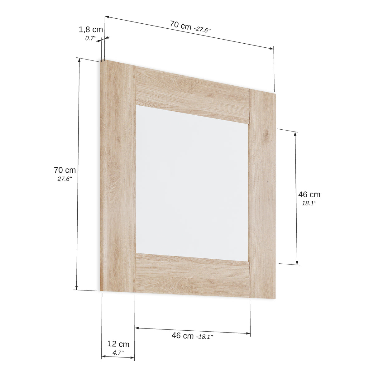 Evolution Rectangular Mirror, 70 x 70 cm, Light Oak - Immagine tecnica 1
