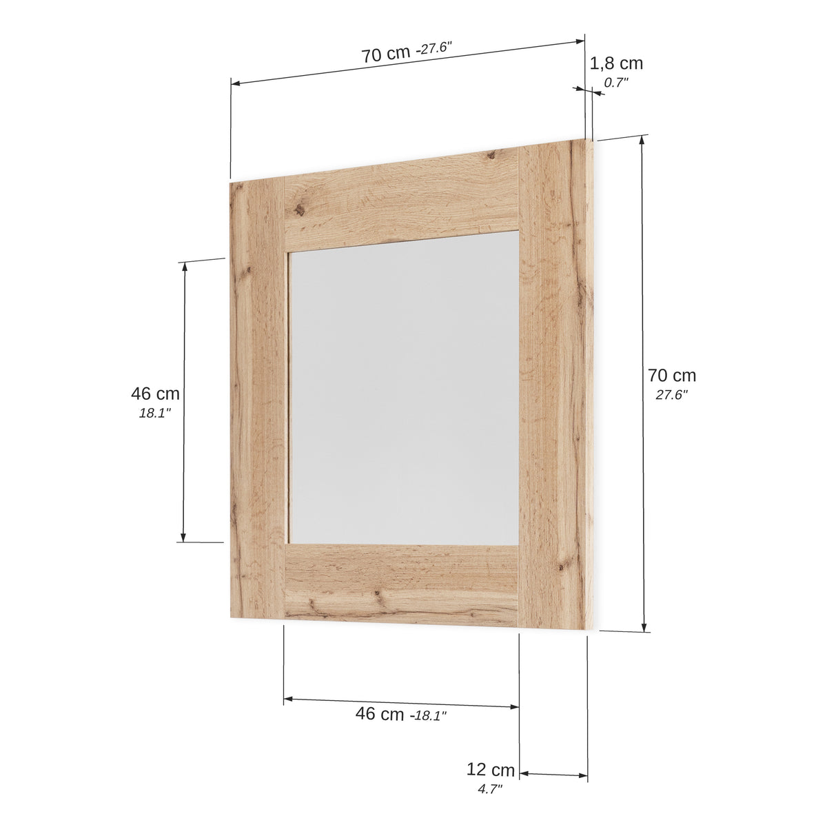 Evolution Rectangular Mirror, 70 x 70 cm, Rustic Oak - Immagine tecnica 1