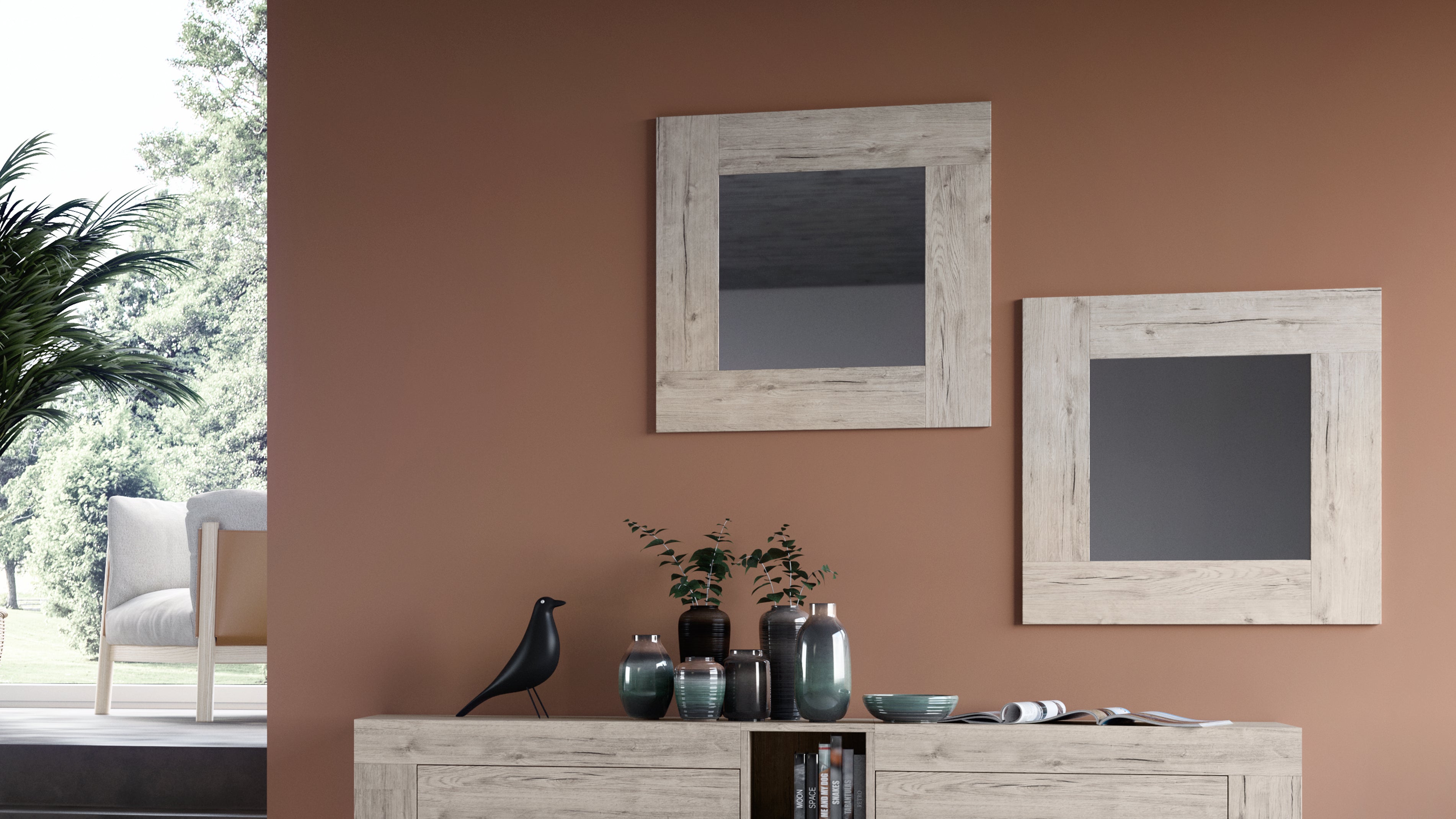 Specchiera quadrata, cornice Bianco Frassino, Evolution, 73 x 73 cm - Immagine ambientata 2