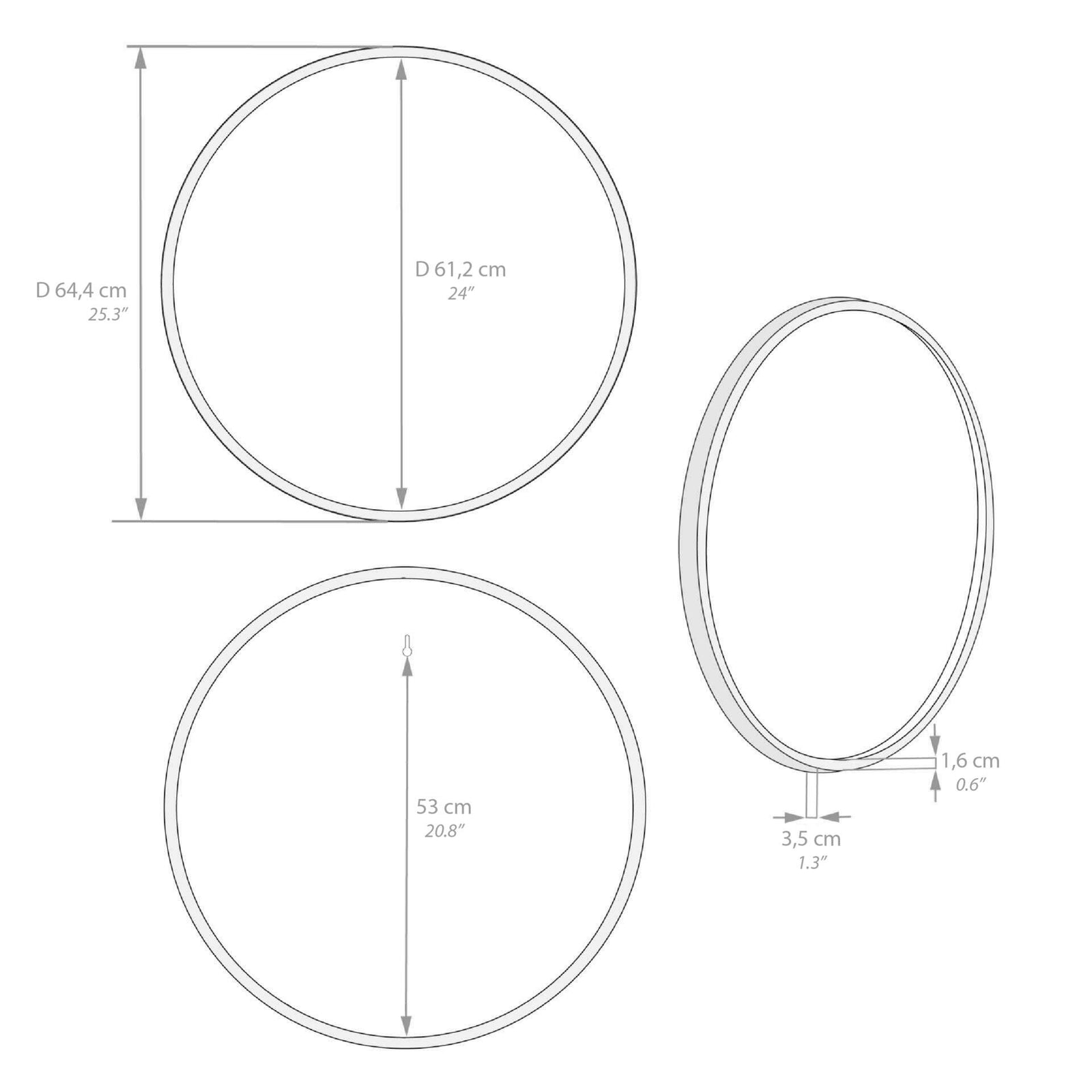 Olivia Round Mirror, 64 cm diameter, Ashwood Black - Immagine tecnica 1