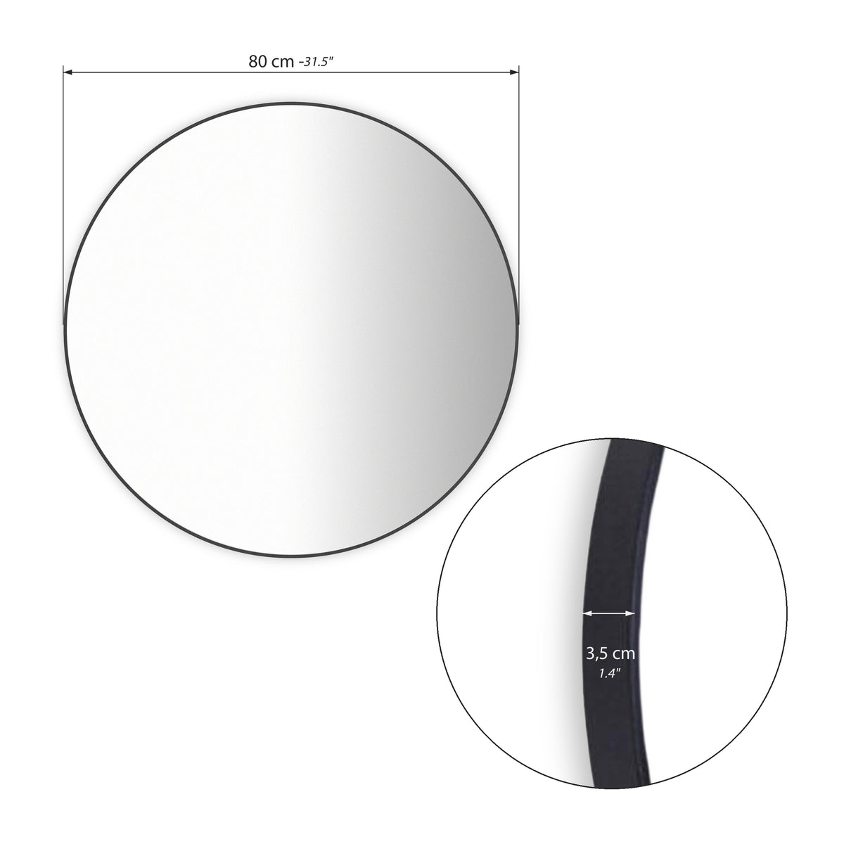 Miroir rond Olivia, diamètre 80 cm, cadre en métal noir - Immagine tecnica 1