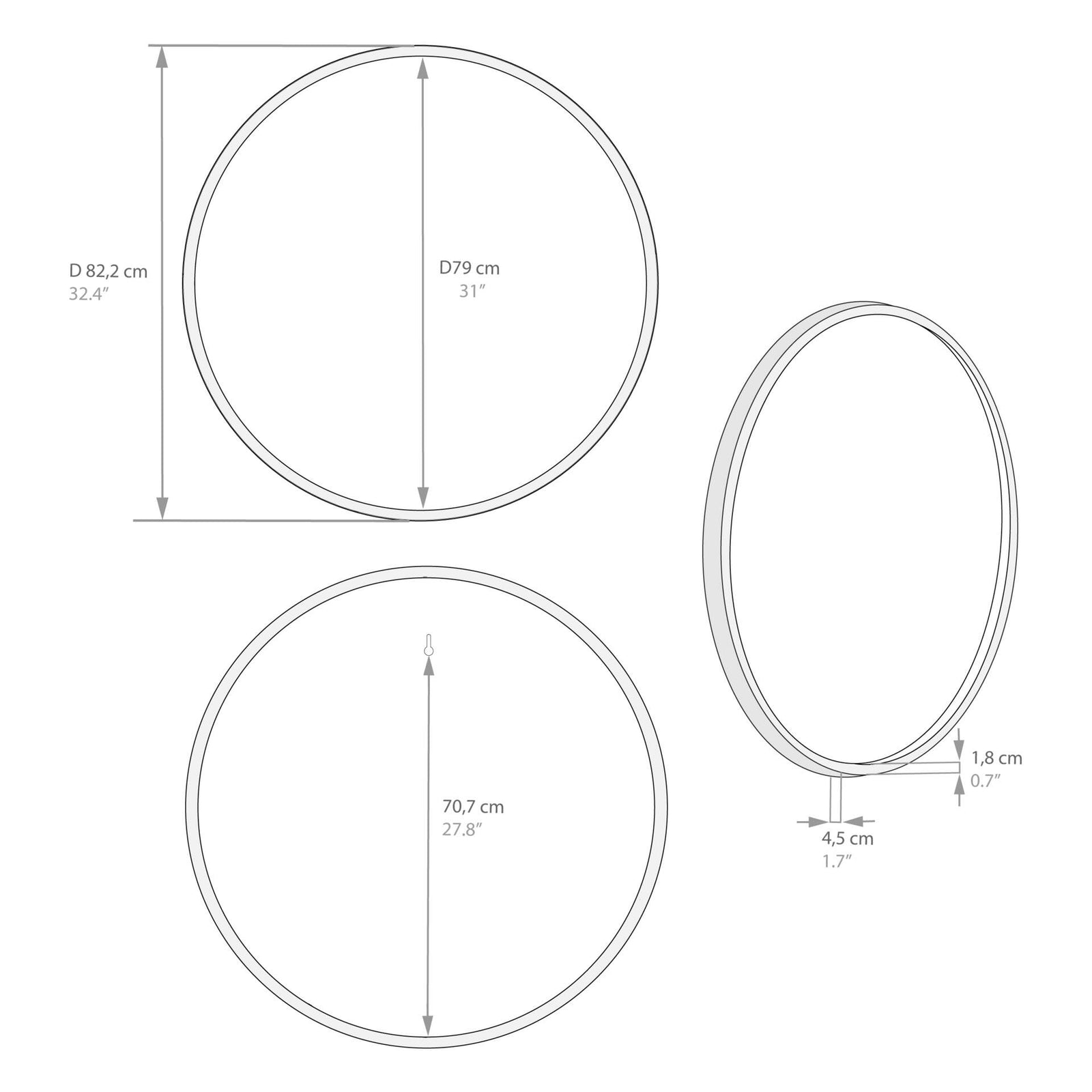 Olivia Round Mirror, 82 cm diameter, Ashwood Black - Immagine tecnica 1