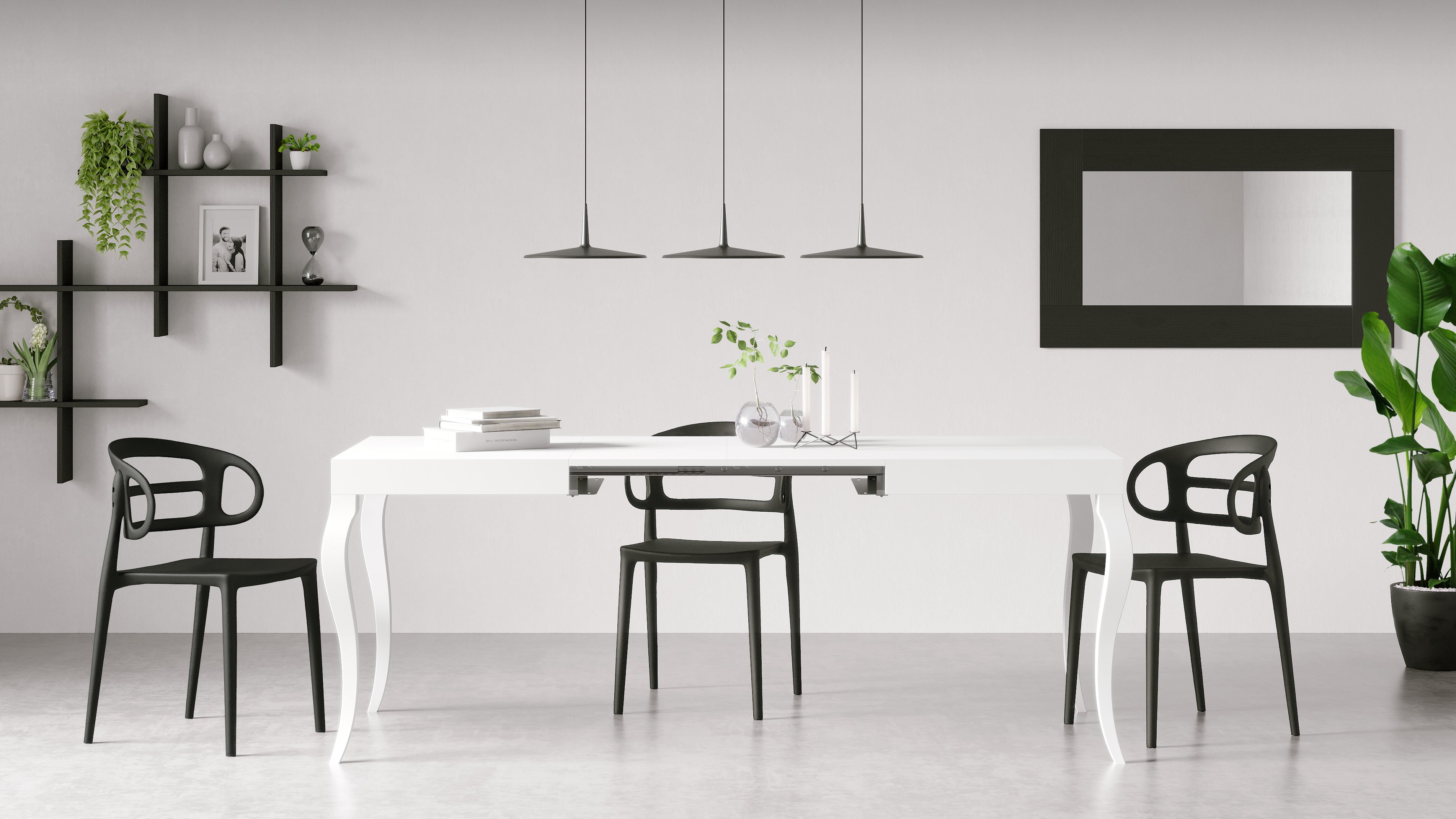 Tavolo Allungabile Classico, 120(200)x80 cm, Bianco Opaco - Immagine ambientata 1