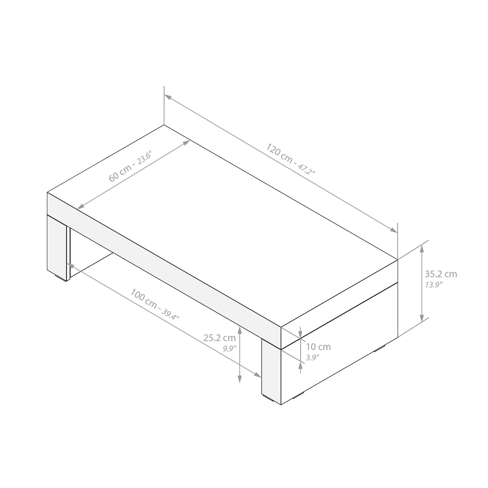 Tavolino Evolution 120x60, Grigio Cemento - Immagine tecnica 1